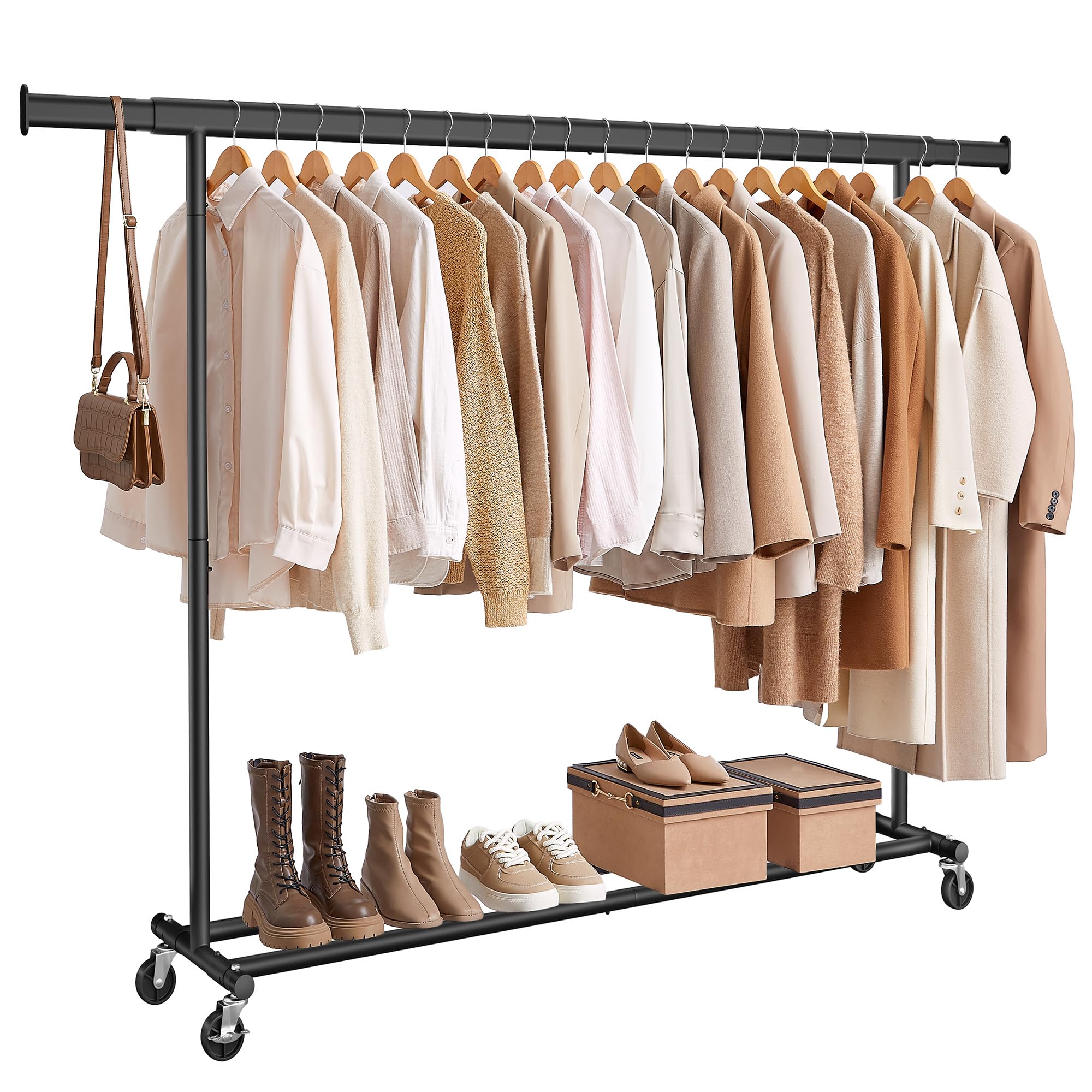 SONGMICS Heavy Duty Clothes Rack on Wheels - Extendable Rail, 150 kg Capacity | Black 1