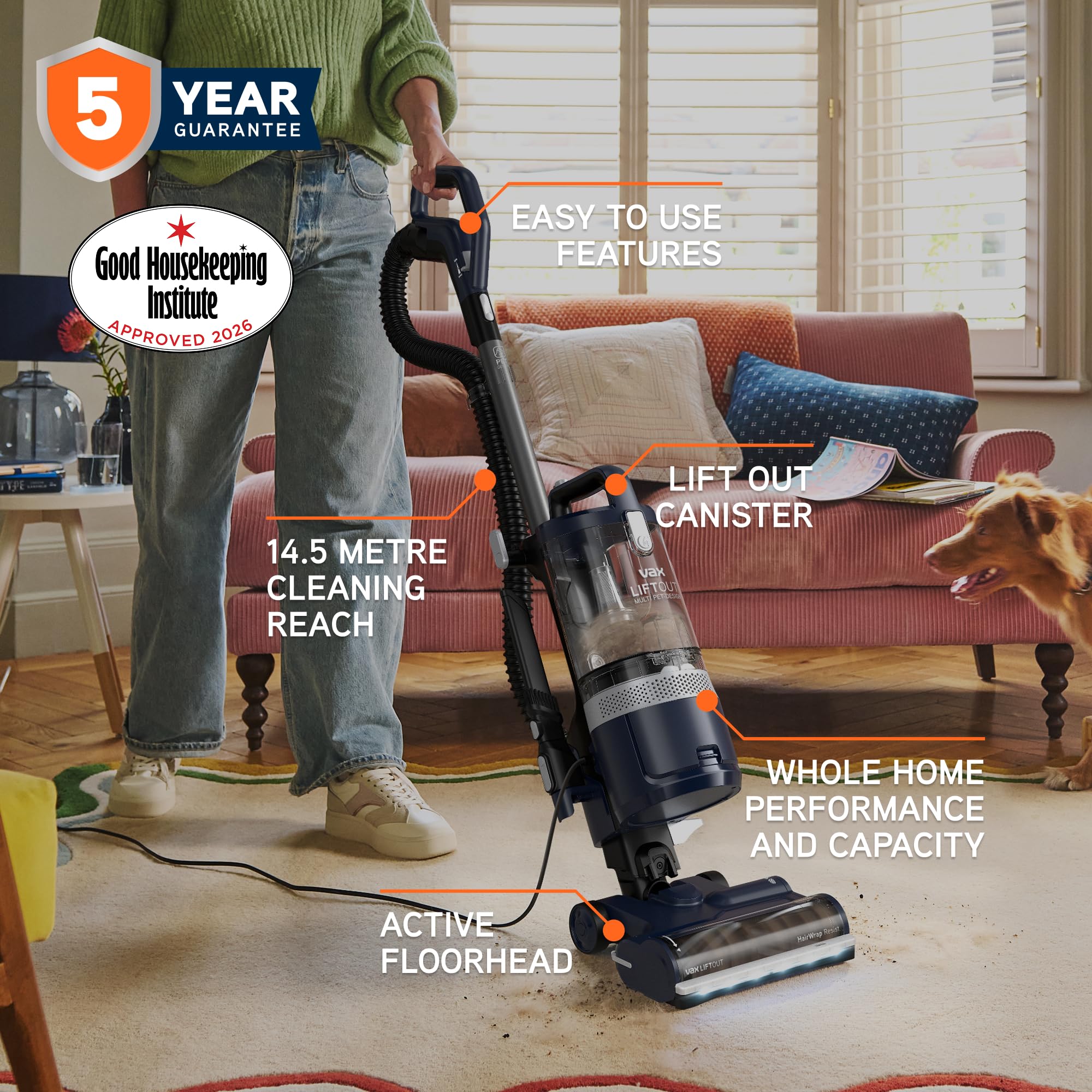 Vax LiftOut Multi Pet-Design Corded Upright Bagless Vacuum Cleaner | 2L Capacity | 14.5m Reach | 6.63kg 2
