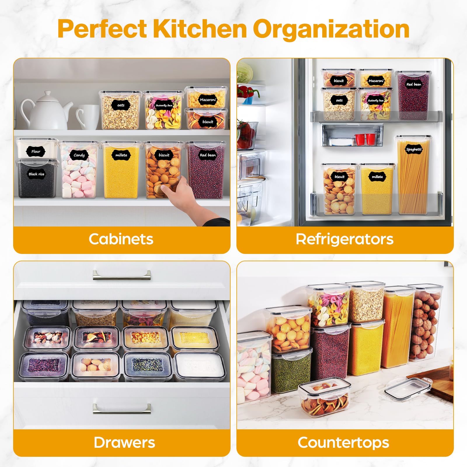 YASHE Airtight Food Storage Containers Set of 16, Plastic, BPA Free, Stackable for Kitchen & Pantry Organization 8