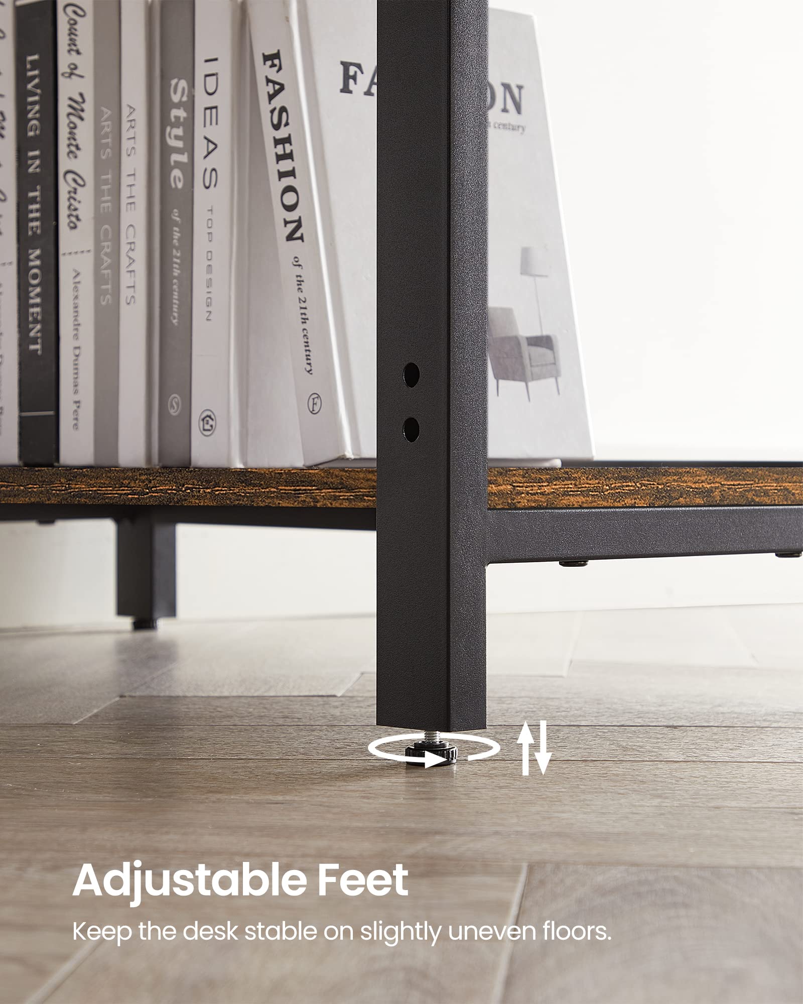 VASAGLE Computer Desk - Writing Desk with 2 Shelves | 120 x 60 cm Desktop | Rustic Brown + Black 7