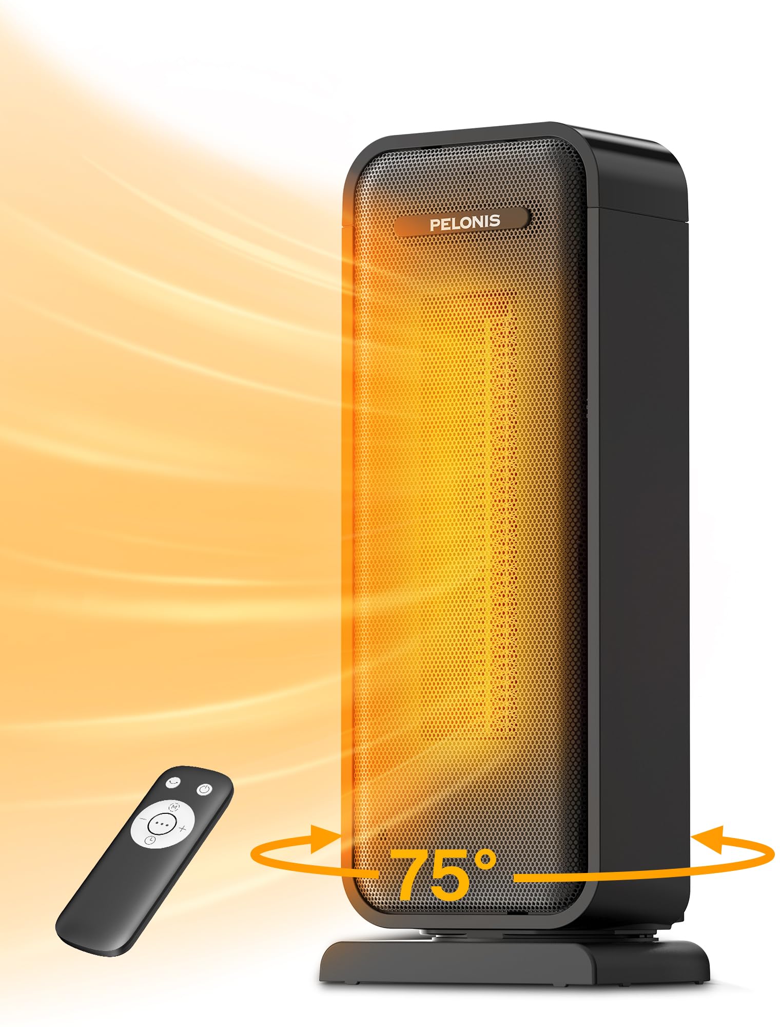 Pelonis Electric Heater - 2000W PTC Ceramic, Digital Thermostat, 12H Timer, 90° Oscillation | Black 1