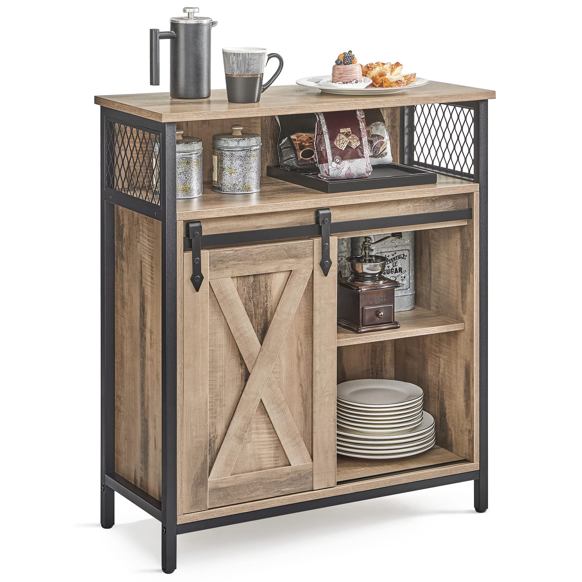 VASAGLE Sideboard Storage Cabinet - 30x70x80 cm | Rustic Style | Adjustable Shelf | Toasted Oak & Black 1