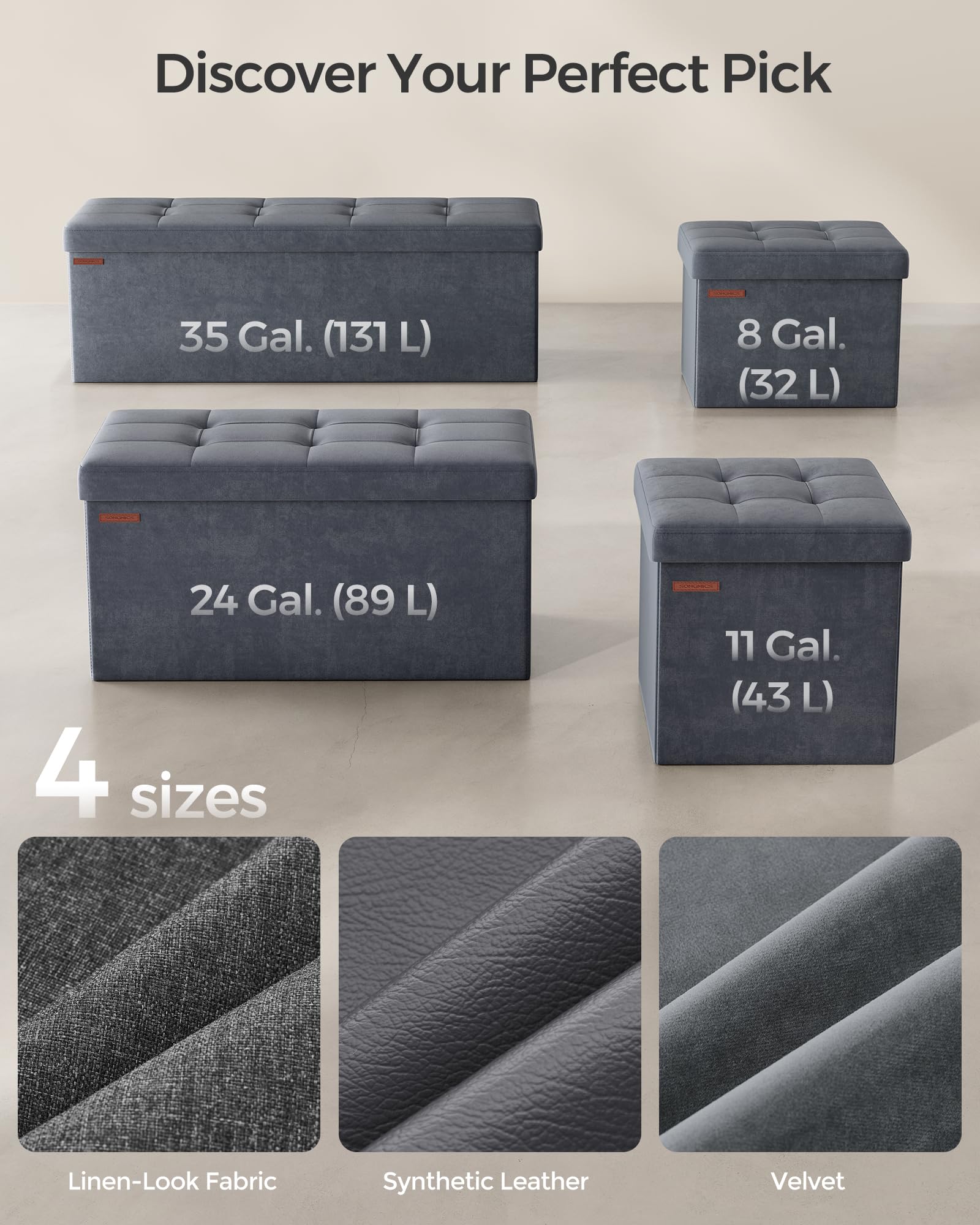 SONGMICS Storage Ottoman - Foldable Foot Rest with 43L Capacity | Slate Grey | 38 x 38 x 38 cm 7