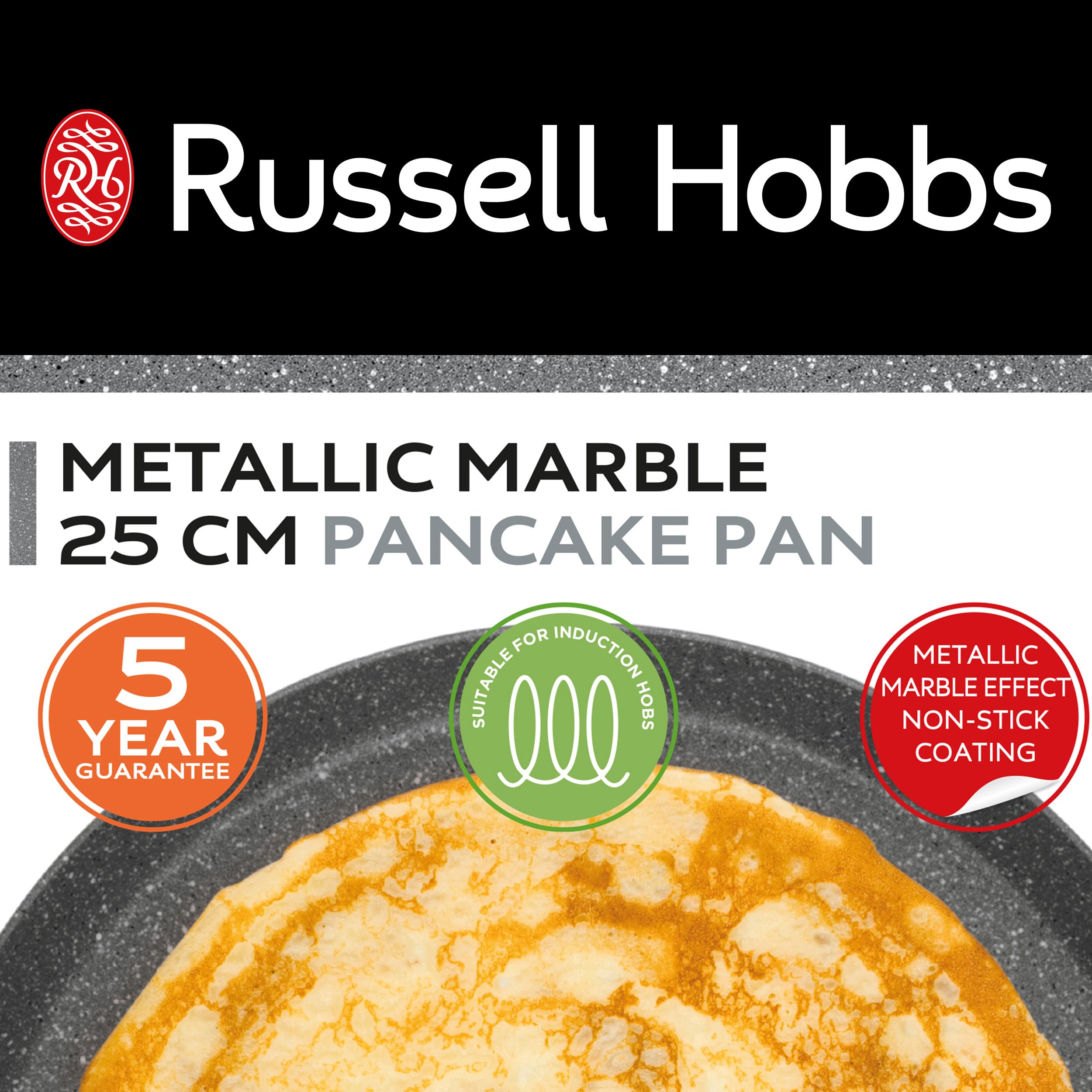 Russell Hobbs Metallic Marble Pancake Pan - 25cm Crepe Frying Pan | Aluminium | Non-Stick 3