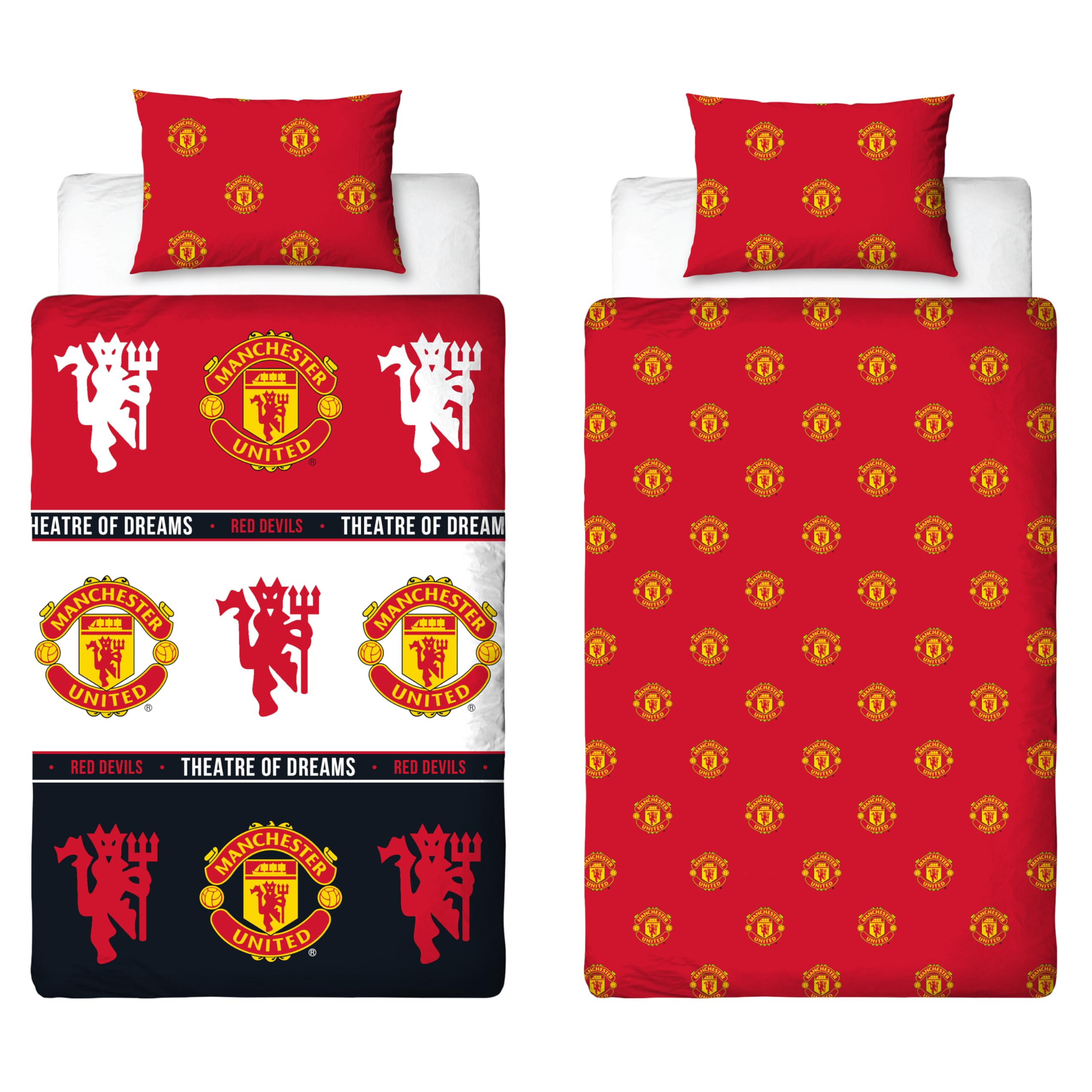 Manchester United FC Official Single Duvet Cover Set - Reversible Patch Design | Polycotton 1