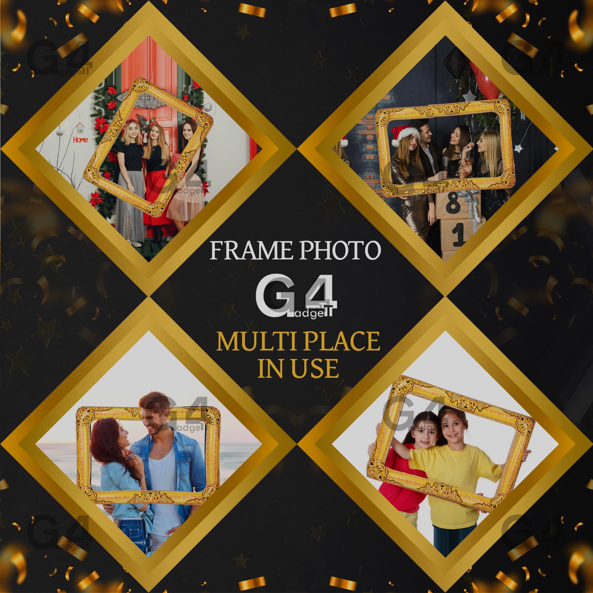 G4GADGET Inflatable Selfie Frame Photo Prop - Gold | 60cm x 80cm | Reusable 7
