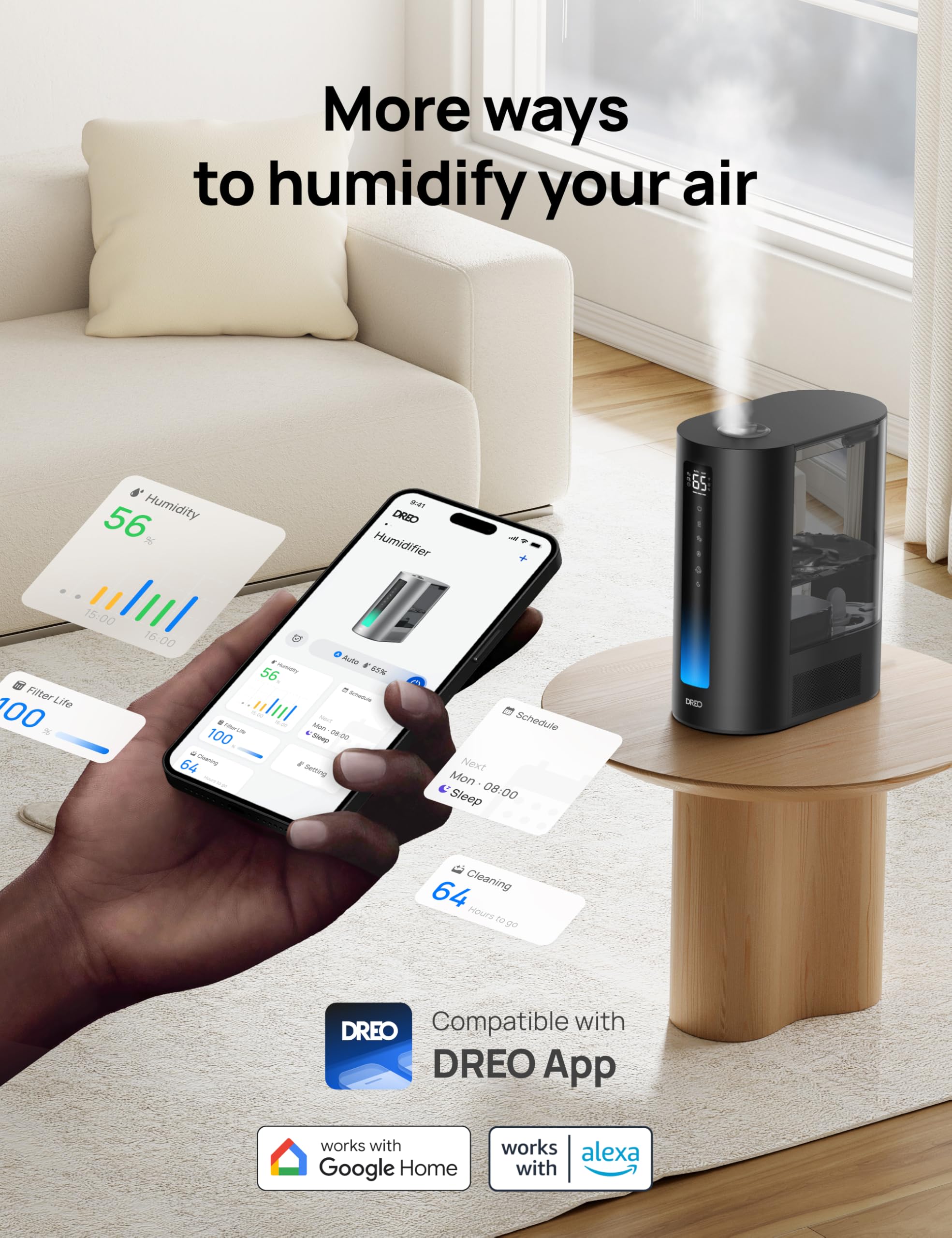Dreo 6L Smart Humidifier for Large Room - Warm & Cool Mist, Dual Aroma Tray | Black 5