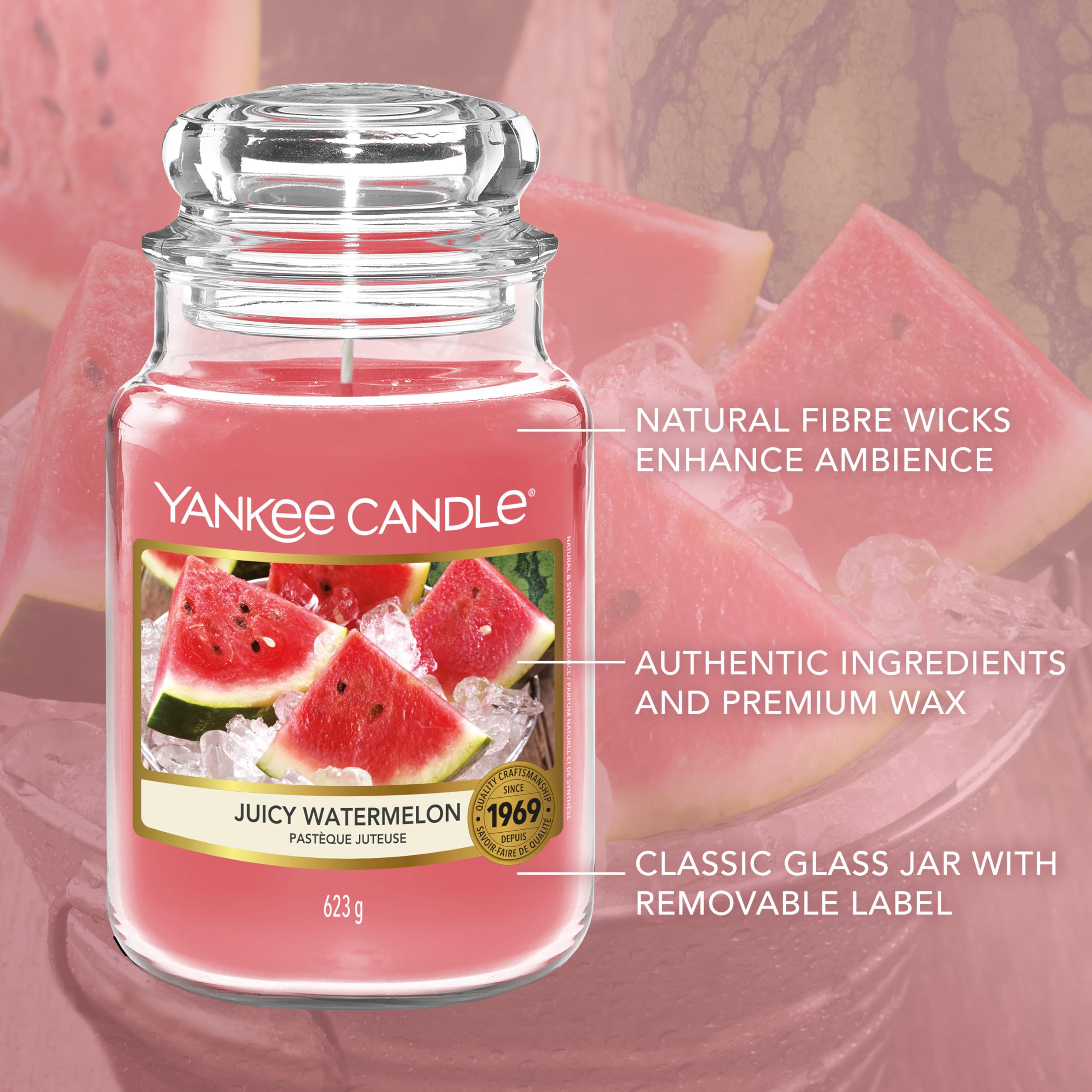 Yankee Candle Scented Candle - Juicy Watermelon Large Jar | Up to 150 Hours Burn Time | 623g 4