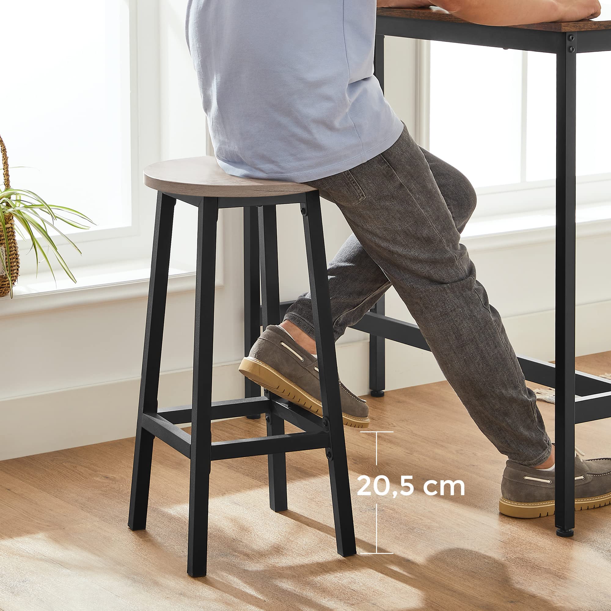 VASAGLE Bar Stools Set of 2 - Metal Frame & Footrest | Greige & Black | 65 cm H 8