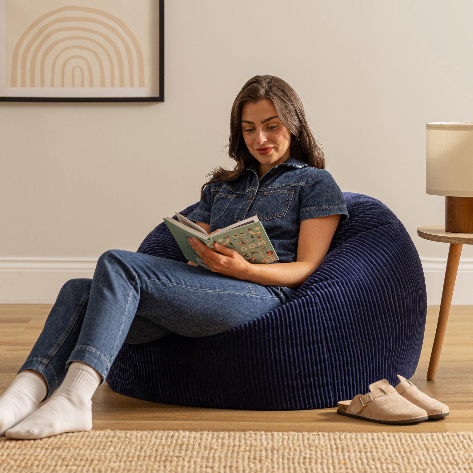 icon Kingston Cord Bean Bag - Large Adult Size, Navy Blue, Pre-Filled | Corduroy 2