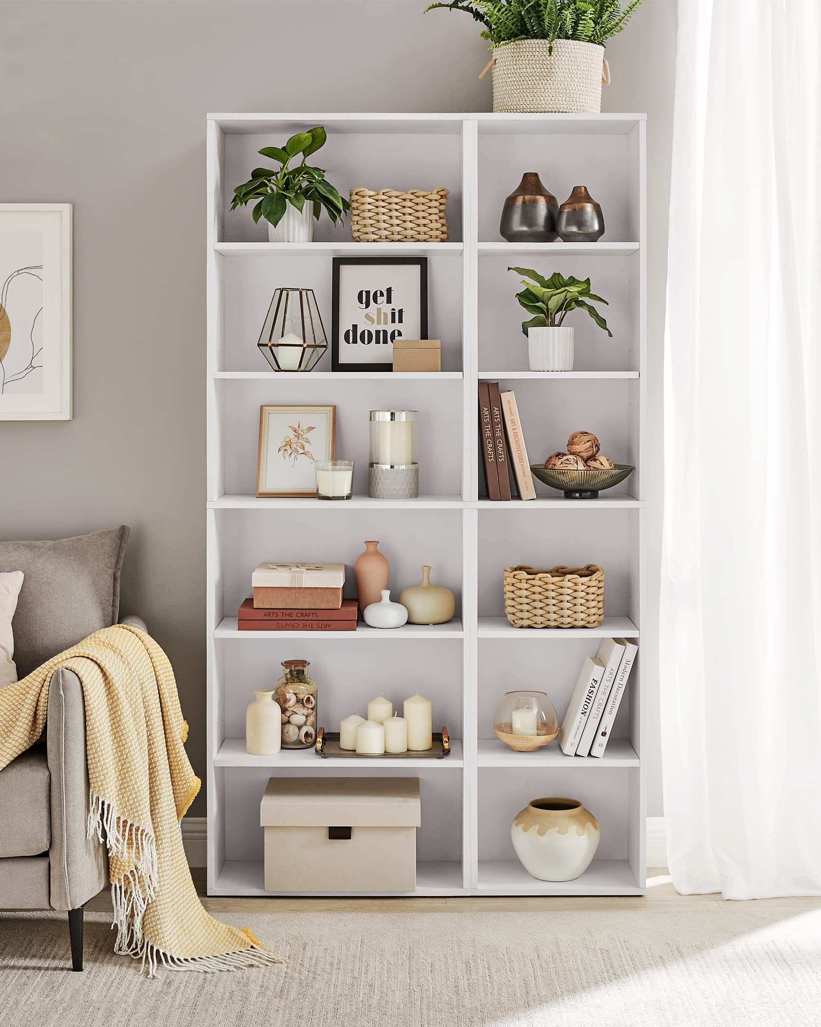 VASAGLE 6-Tier Open Storage Bookcase | Cloud White Engineered Wood | 40 x 178.5 cm 6
