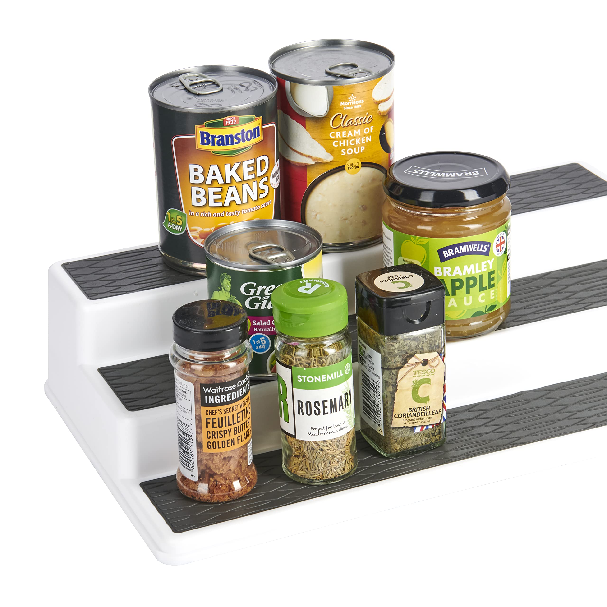 Copco Basics 3-Tier Spice Rack for Cupboard Storage | Non-Slip Plastic | White/Grey 2