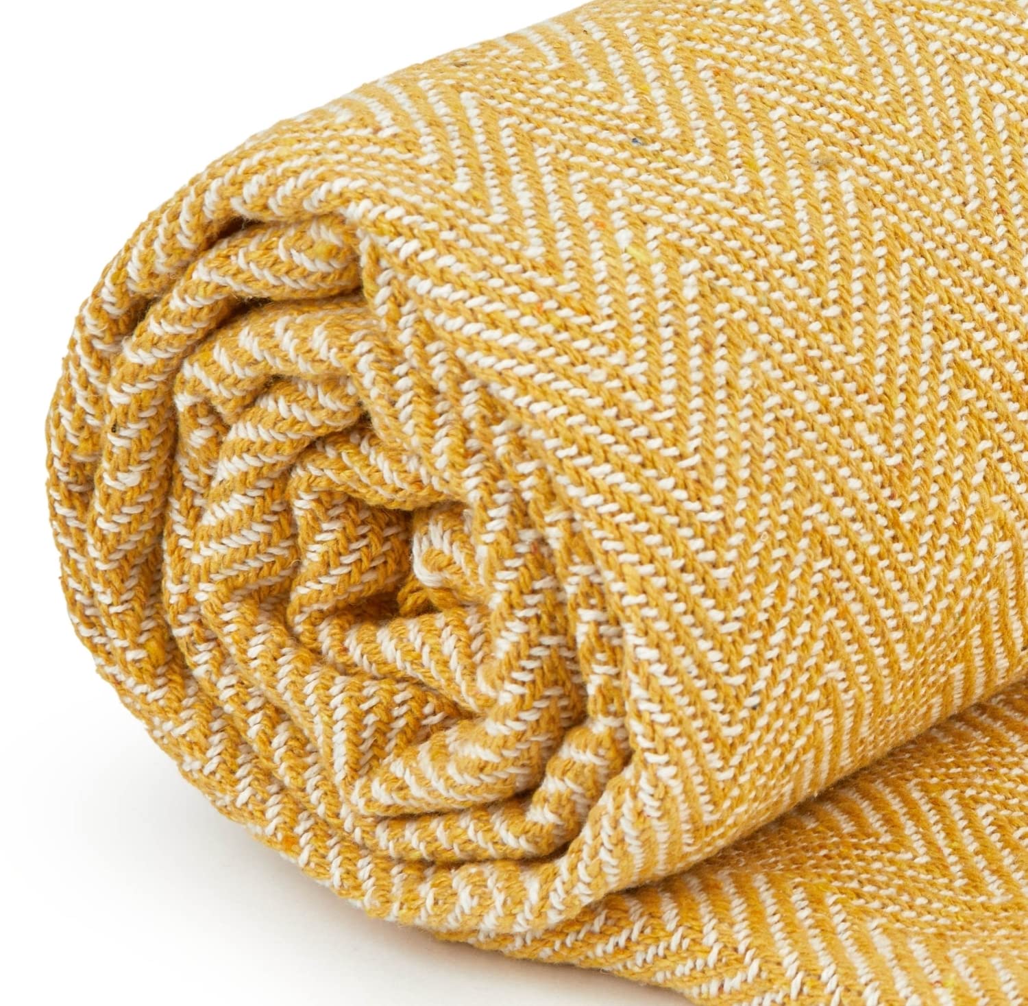 Emma Barclay Herringbone Throw - 100% Recycled Cotton | Ochre | 70x100" (178x254cm) 7