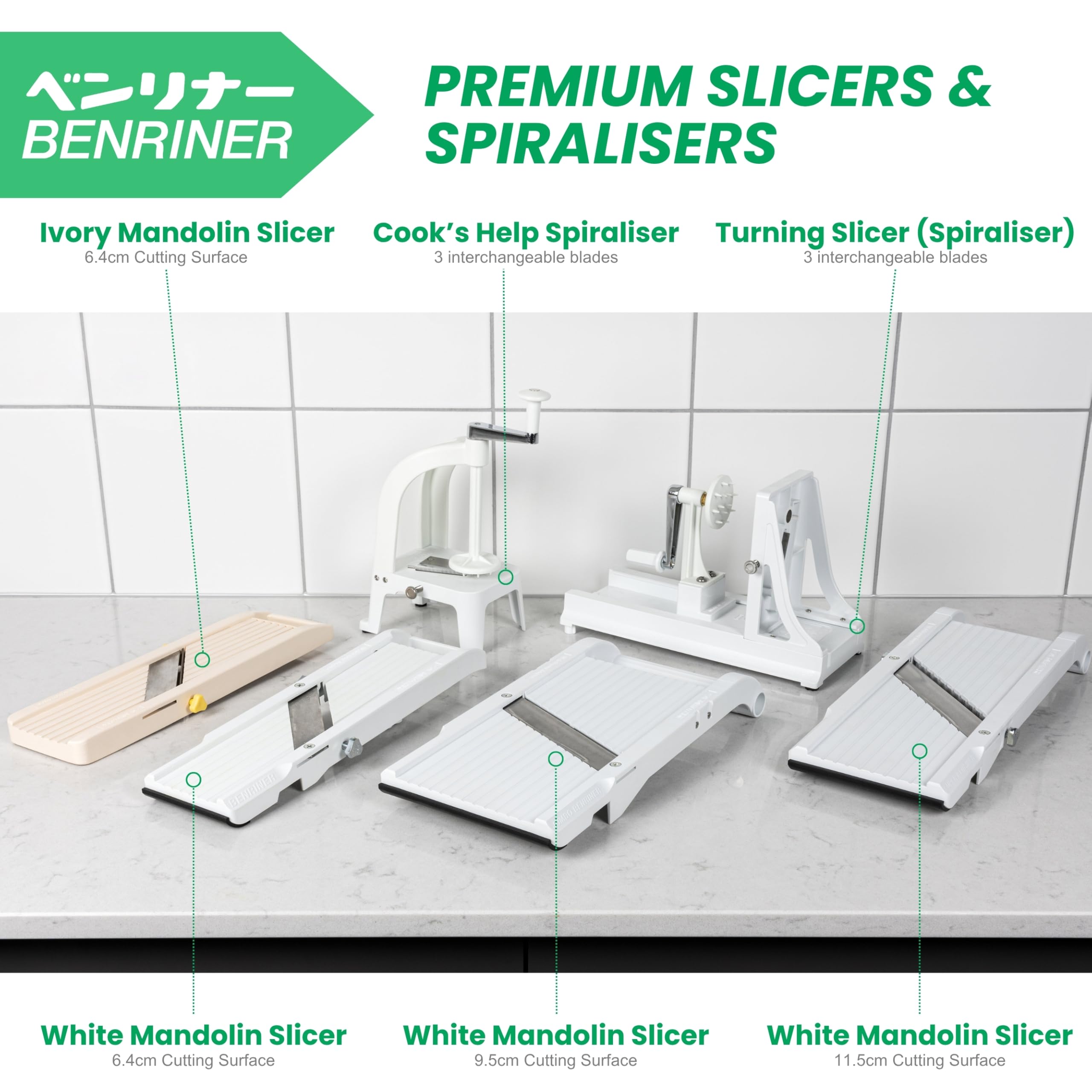 Benriner BN-3GR Japanese Handheld Mandolin Slicer - 3 Interchangeable Blades | Adjustable Thickness up to ¼ inch 8