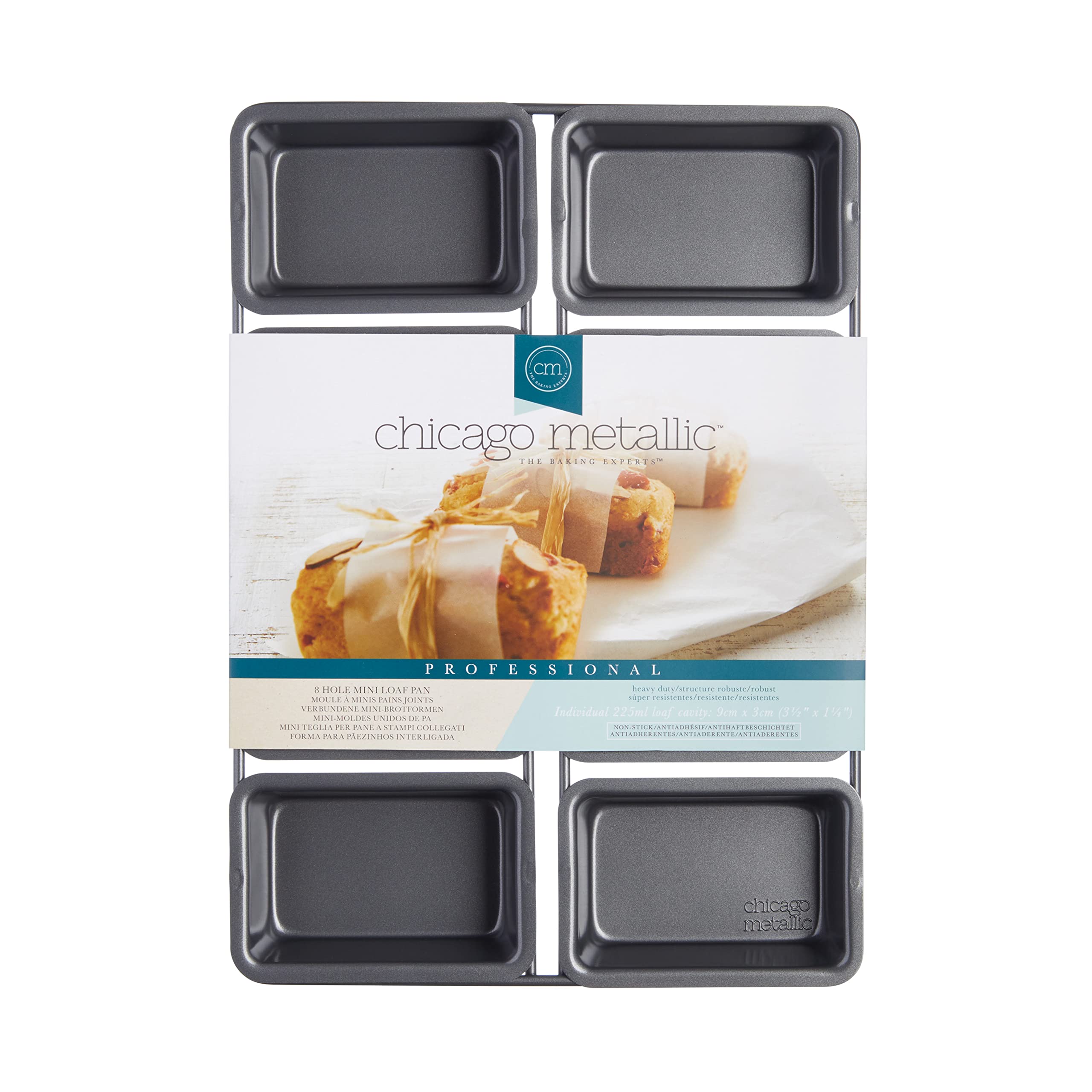 Chicago Metallic Professional Non-Stick Mini Cake Pan - 8 Cups, Grey | Heavy-Duty Steel 3