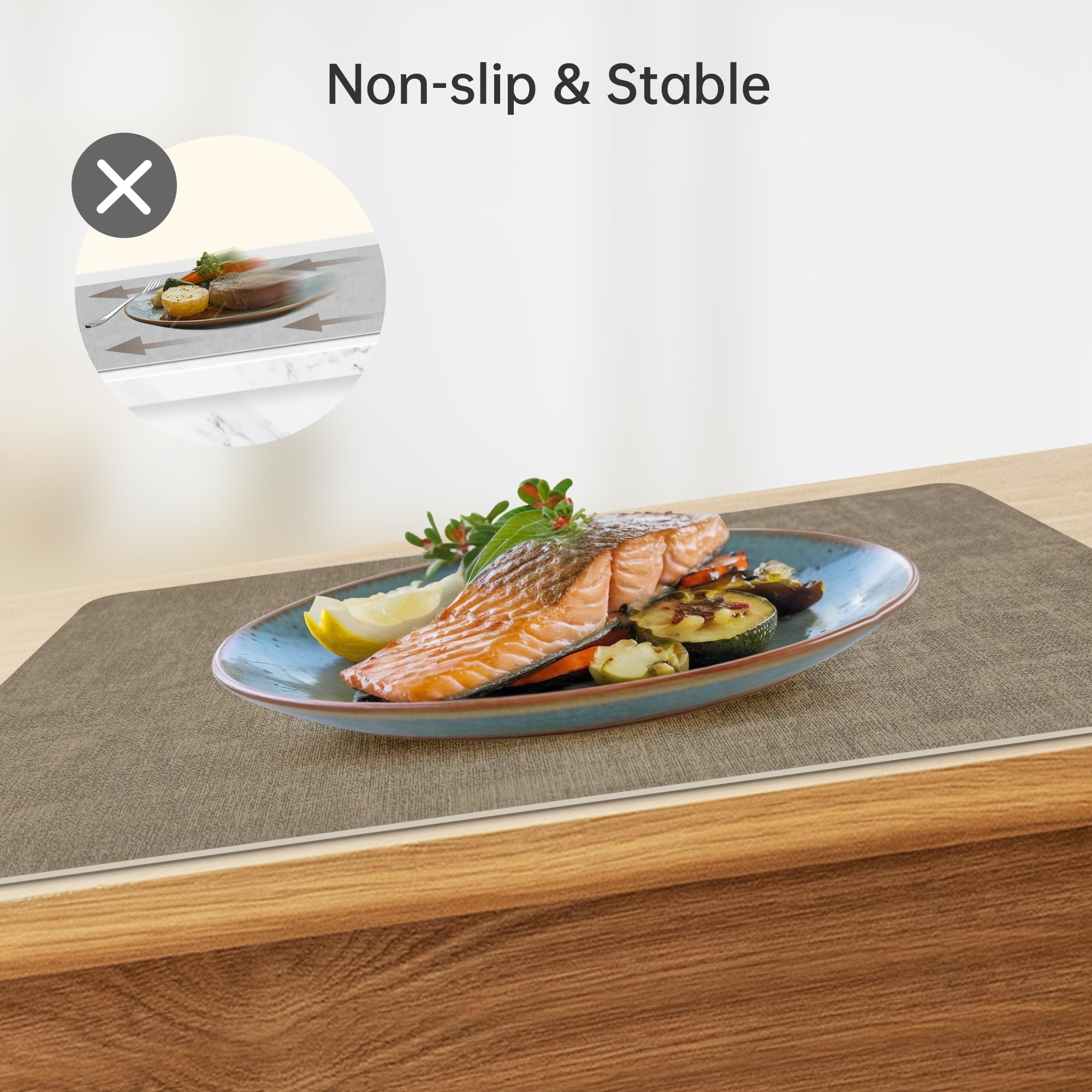 KitchenBoss Dual Sided Placemats Set of 6 with 6 Coasters | Grey + Beige PVC 3