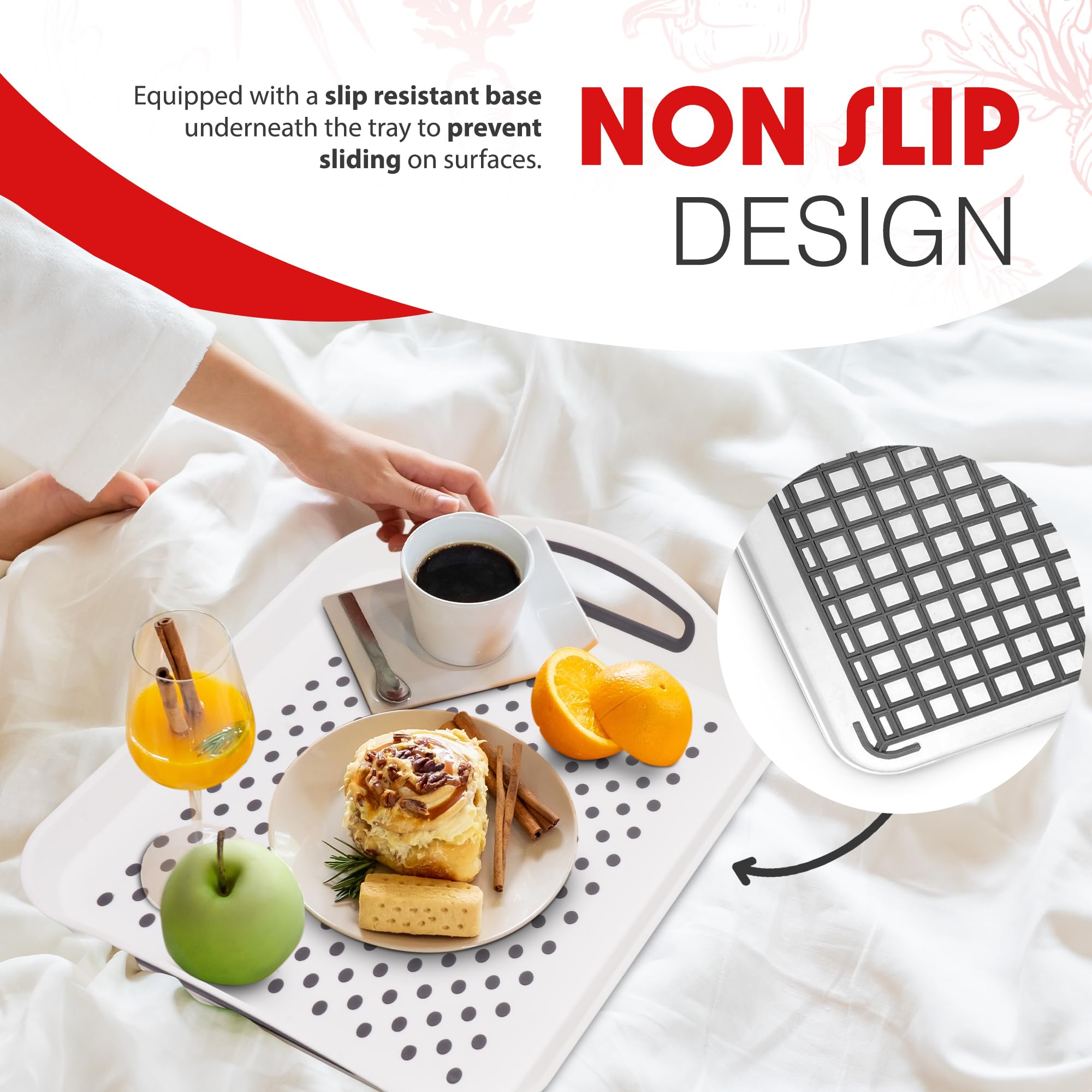 essen 2-Pack Serving Tray Set - Non-Slip Grip Handles, Stable Dining, Dishwasher Safe (Grey/White) 3