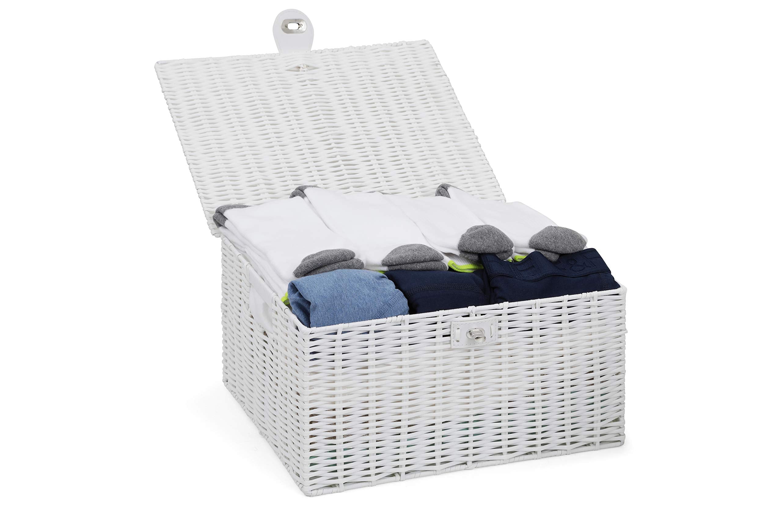 ARPAN Large White Resin Woven Shelf Basket with Lid and Lock | W36cm x D28cm 8