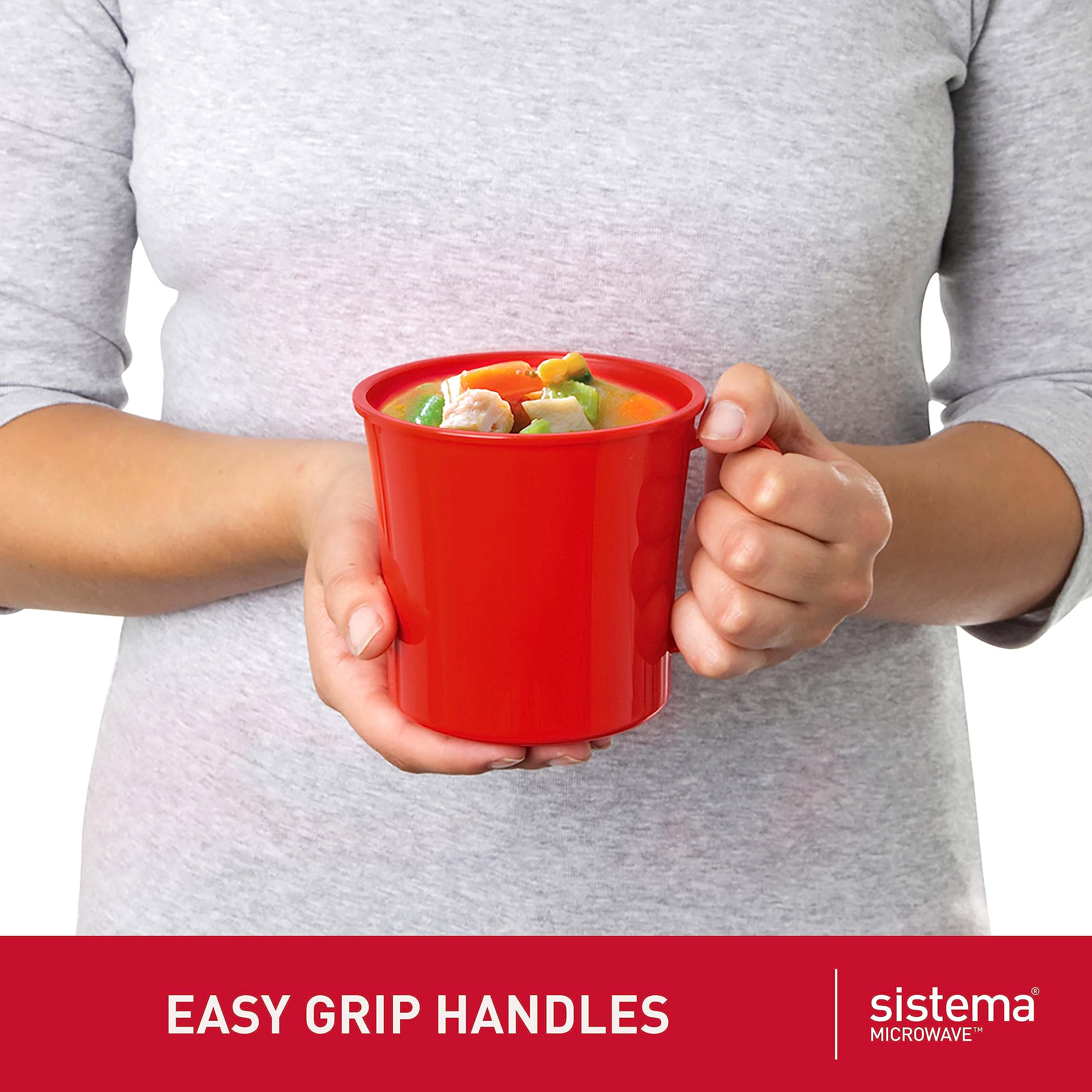 Sistema Microwave Soup Mug - 656 ml Capacity with Steam Release Vent | Red Plastic 4
