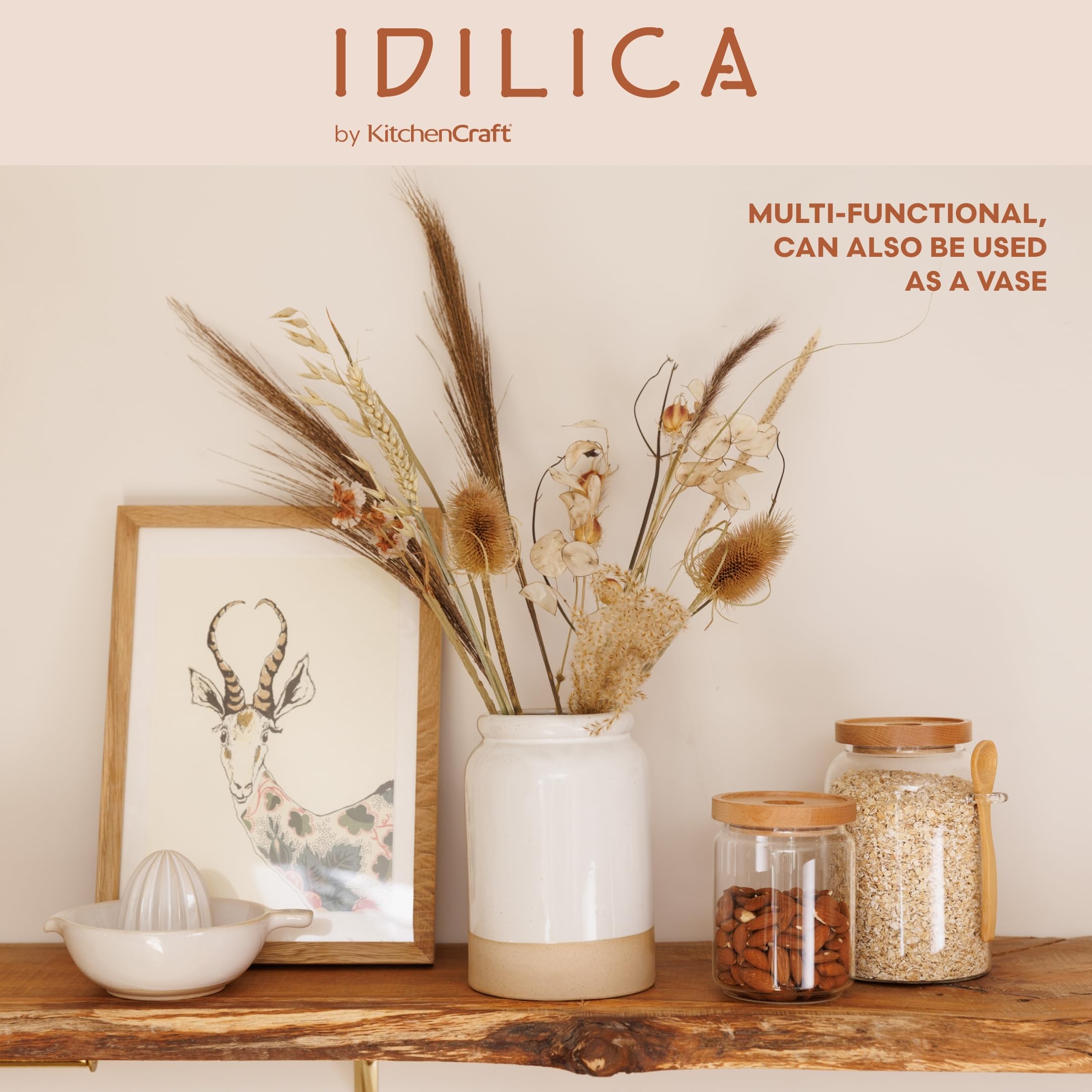 KitchenCraft Idilica Stoneware Utensil Holder - Cream Ceramic | 18cm Height 5