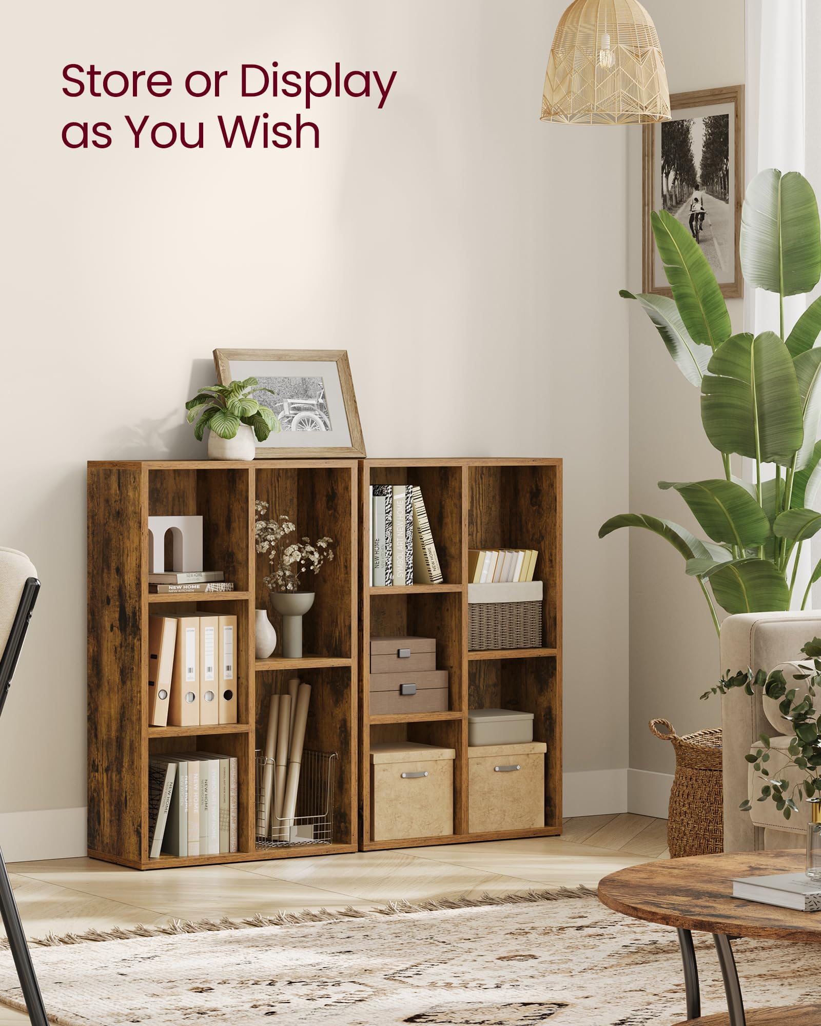 VASAGLE Bookcase Storage Shelf with 5 Compartments | Rustic Brown Engineered Wood | 24x50x80 cm 4