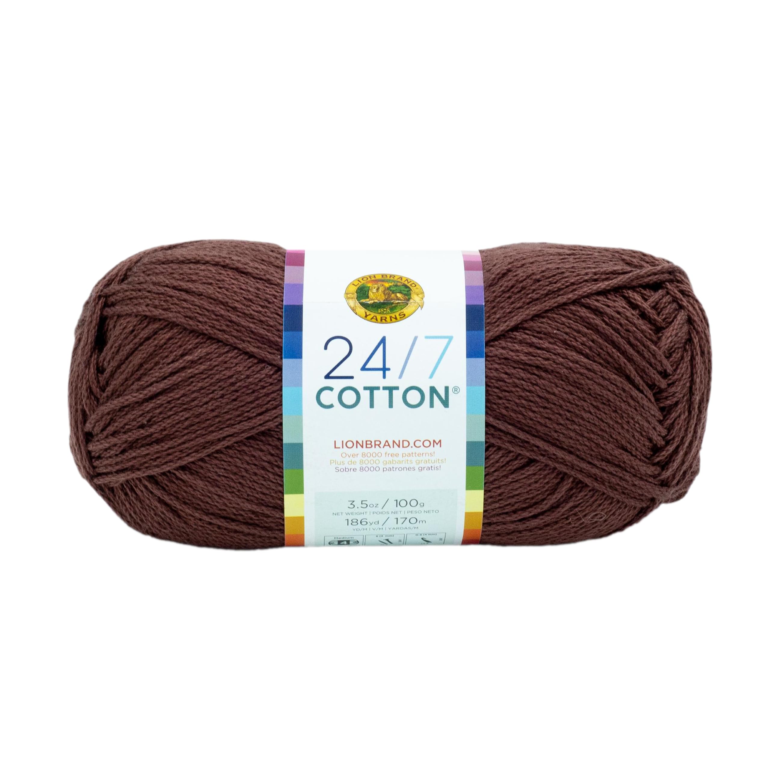 Lion Brand Yarn 24/7 Cotton - Worsted Weight Mercerized Cotton for Knitting & Crochet | Coffee Beans | 1 Pack 1