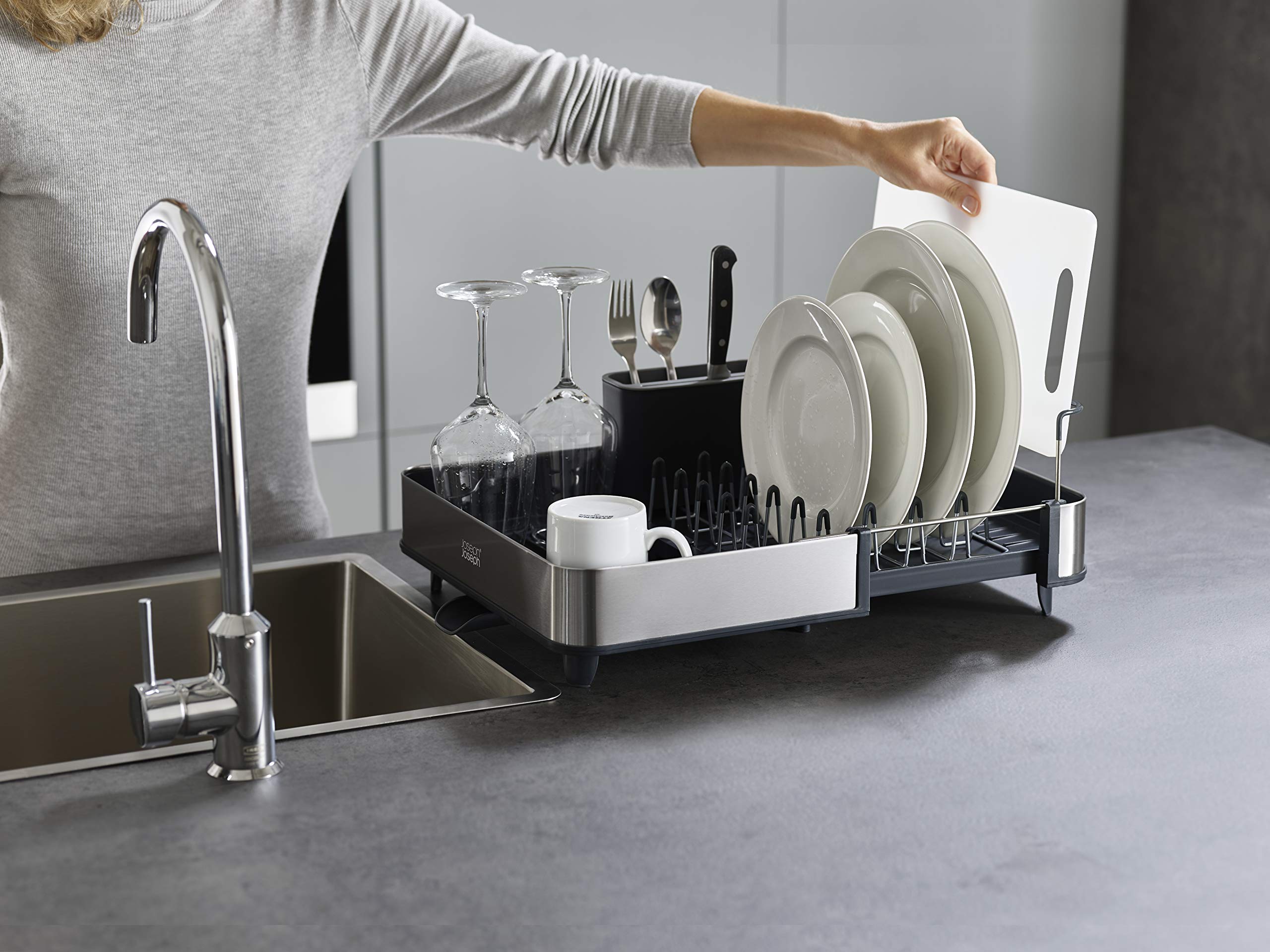Joseph Joseph Rethink Your Sink Extendable Dish Drainer Rack with Soap Dispenser | Stainless Steel 7