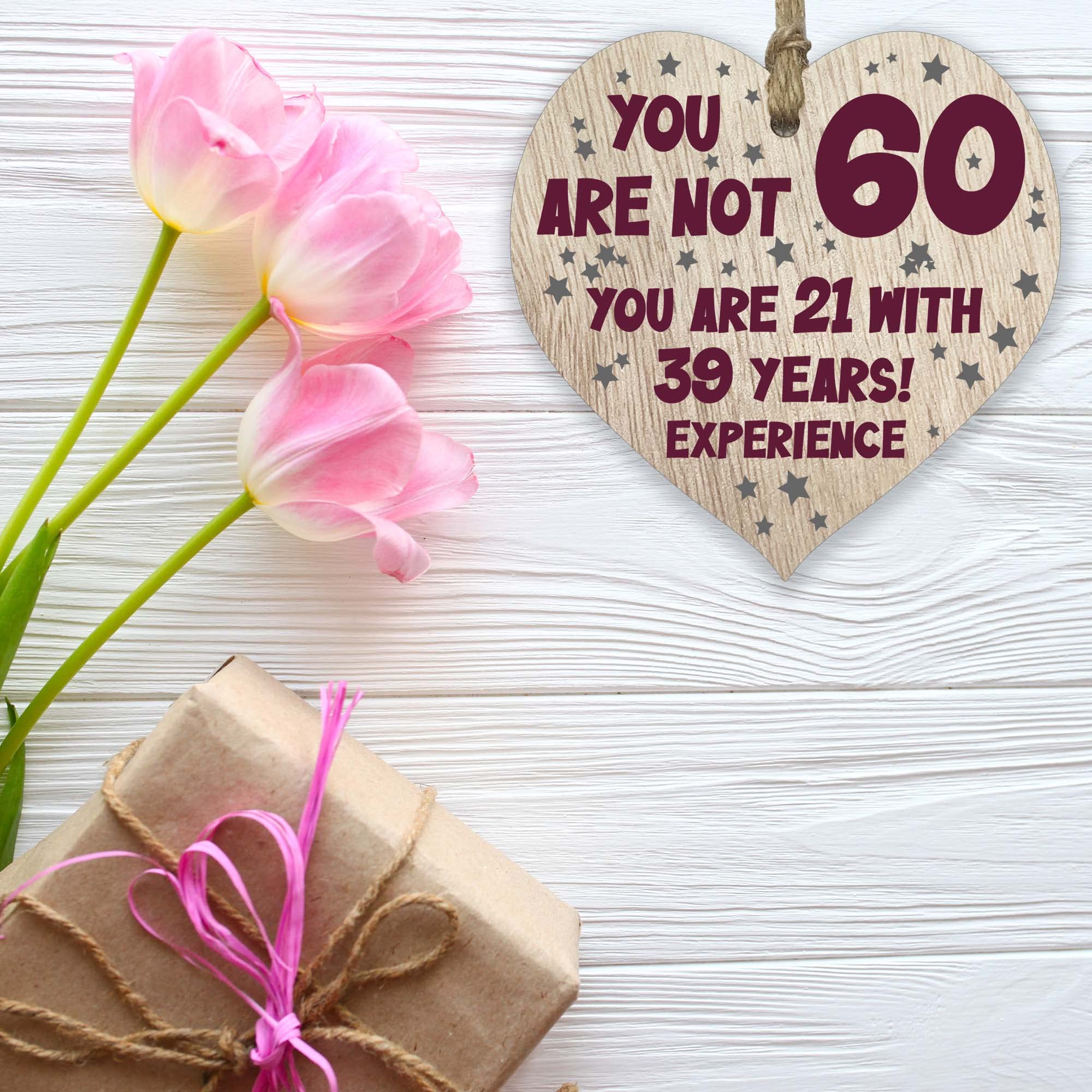 Stuff4 Wooden Heart Plaque - 60th Birthday Gift for Women & Men | Light Wood Keepsake | Made in the UK 5