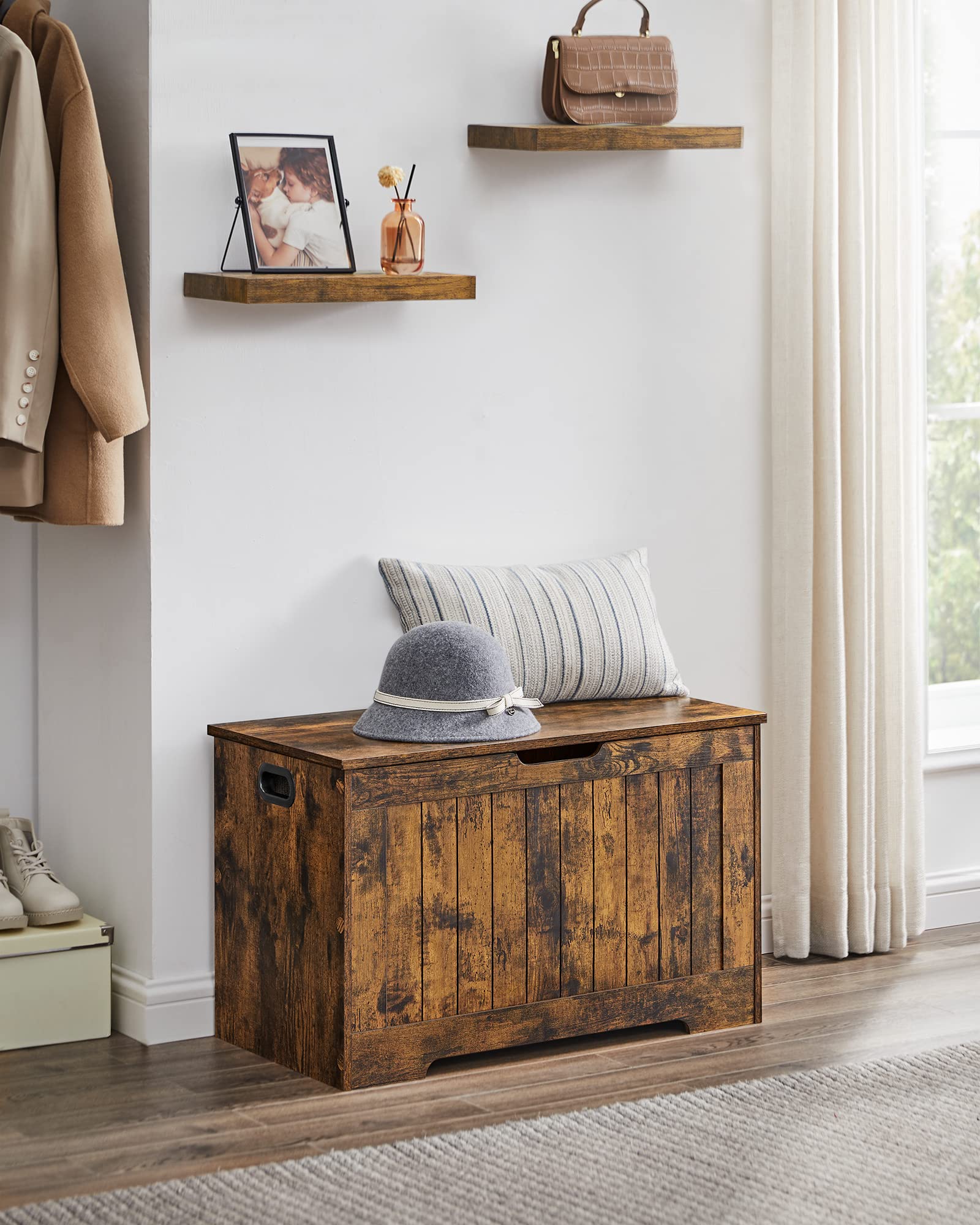 VASAGLE Storage Bench with Lid - Rustic Brown | 40 x 76 x 48 cm | Engineered Wood 5