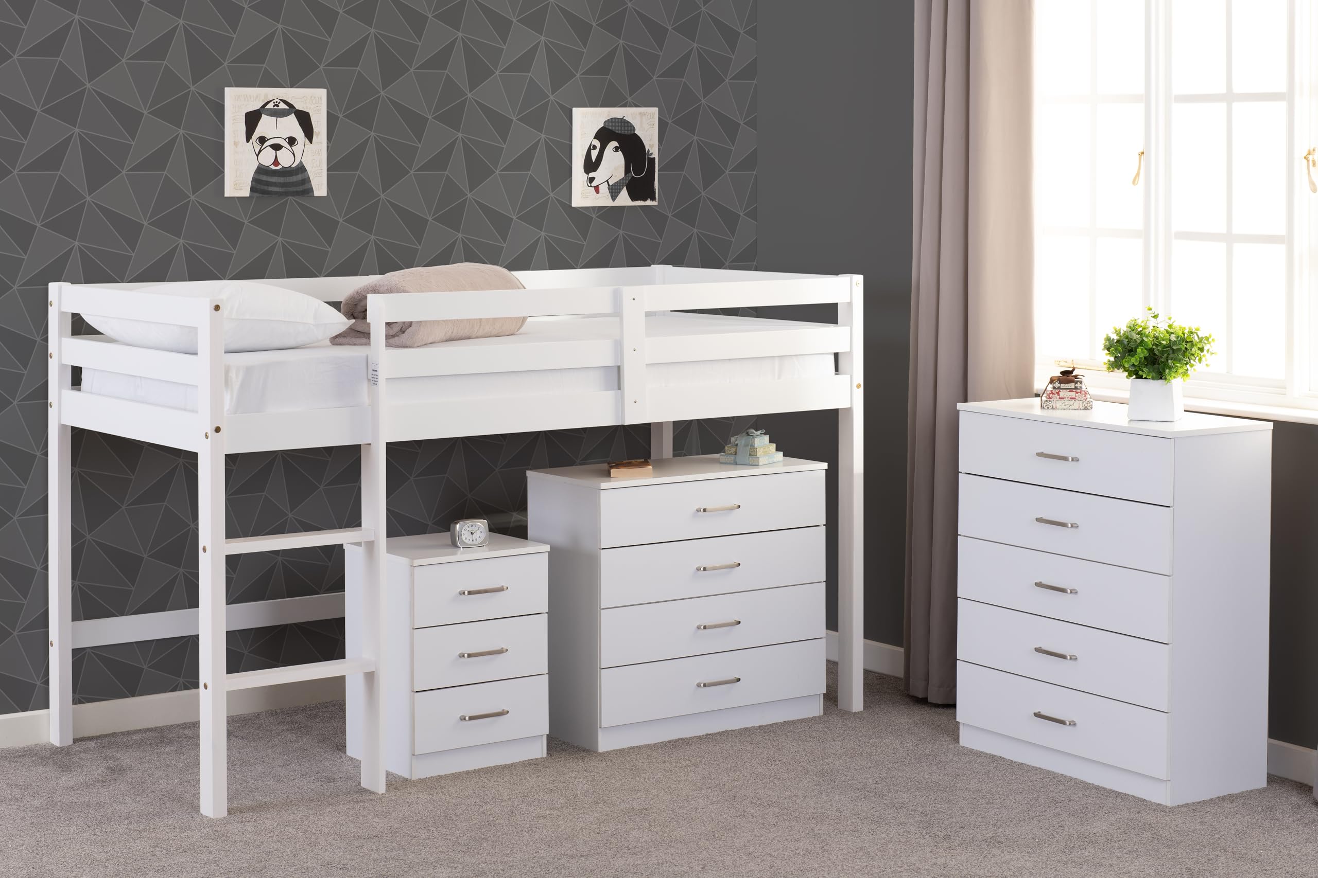 Seconique Panama Mid Sleeper Bed Frame - Single Size, Pine Wood, White Finish 2