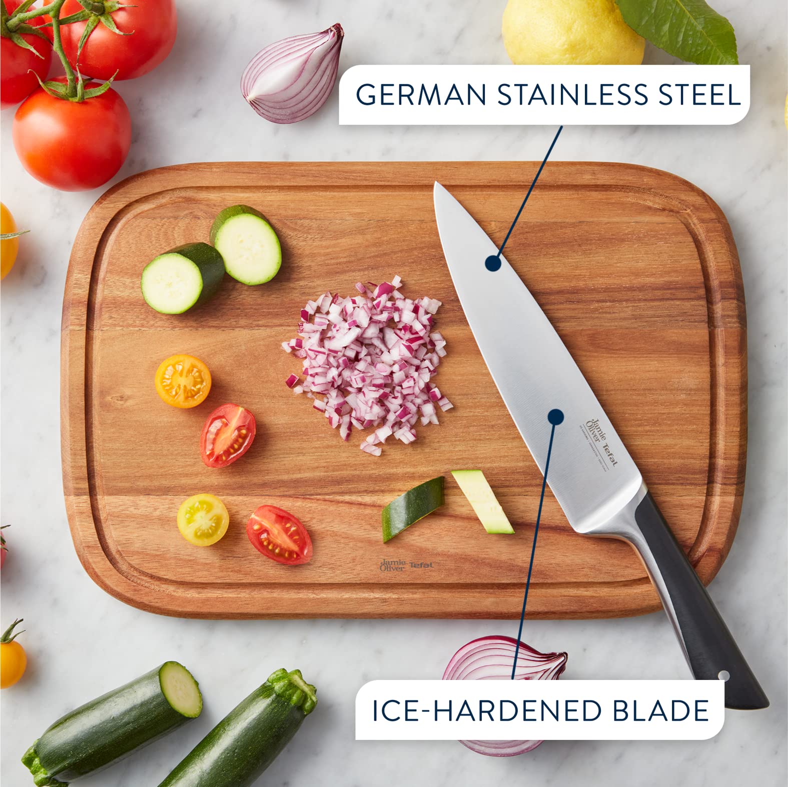 Tefal Jamie Oliver 6-Piece Kitchen Knife Set with Acacia Wood Block | German Stainless Steel 3