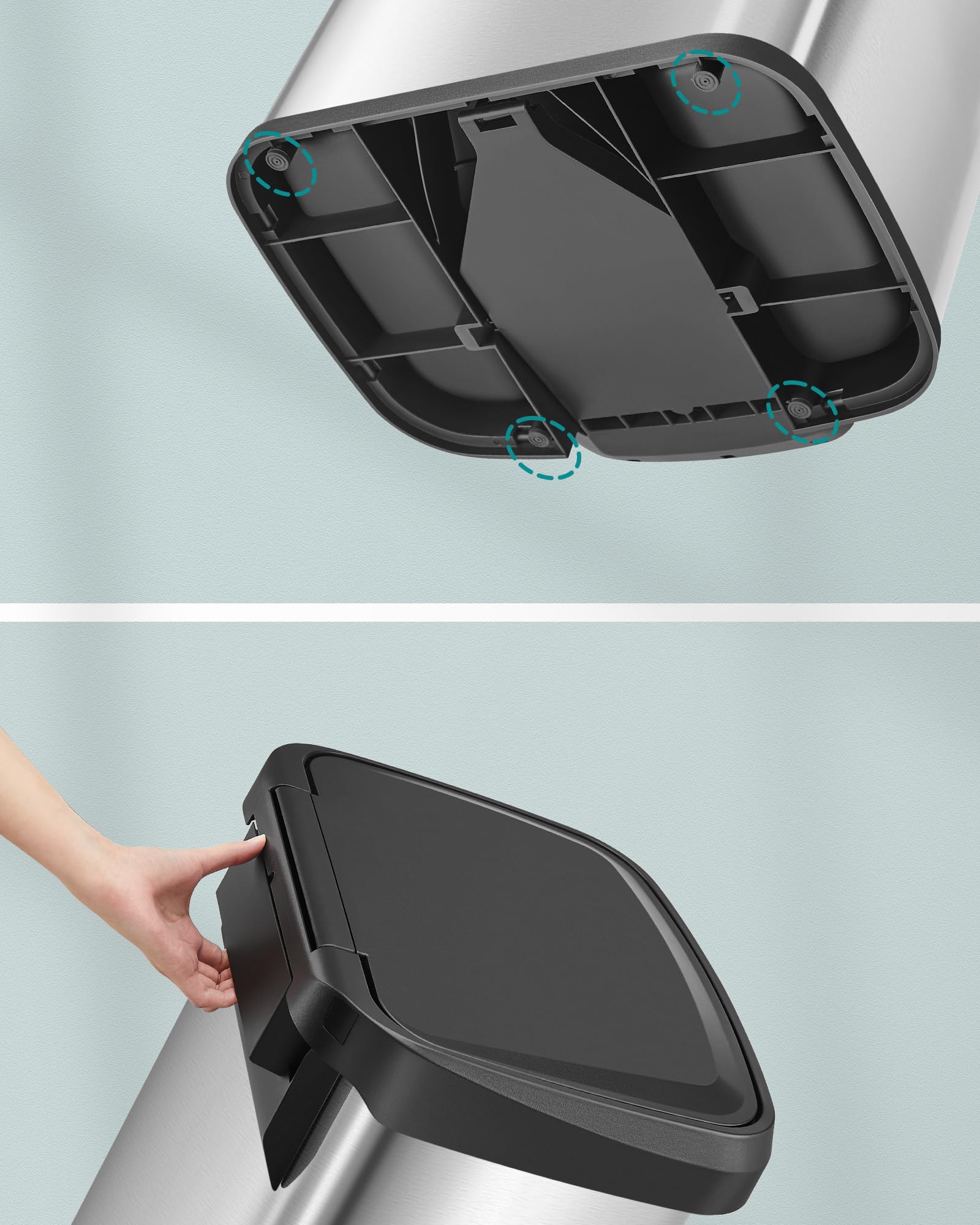SONGMICS Kitchen Bin - 68L Capacity | Steel Pedal Bin | Silver + Black 9
