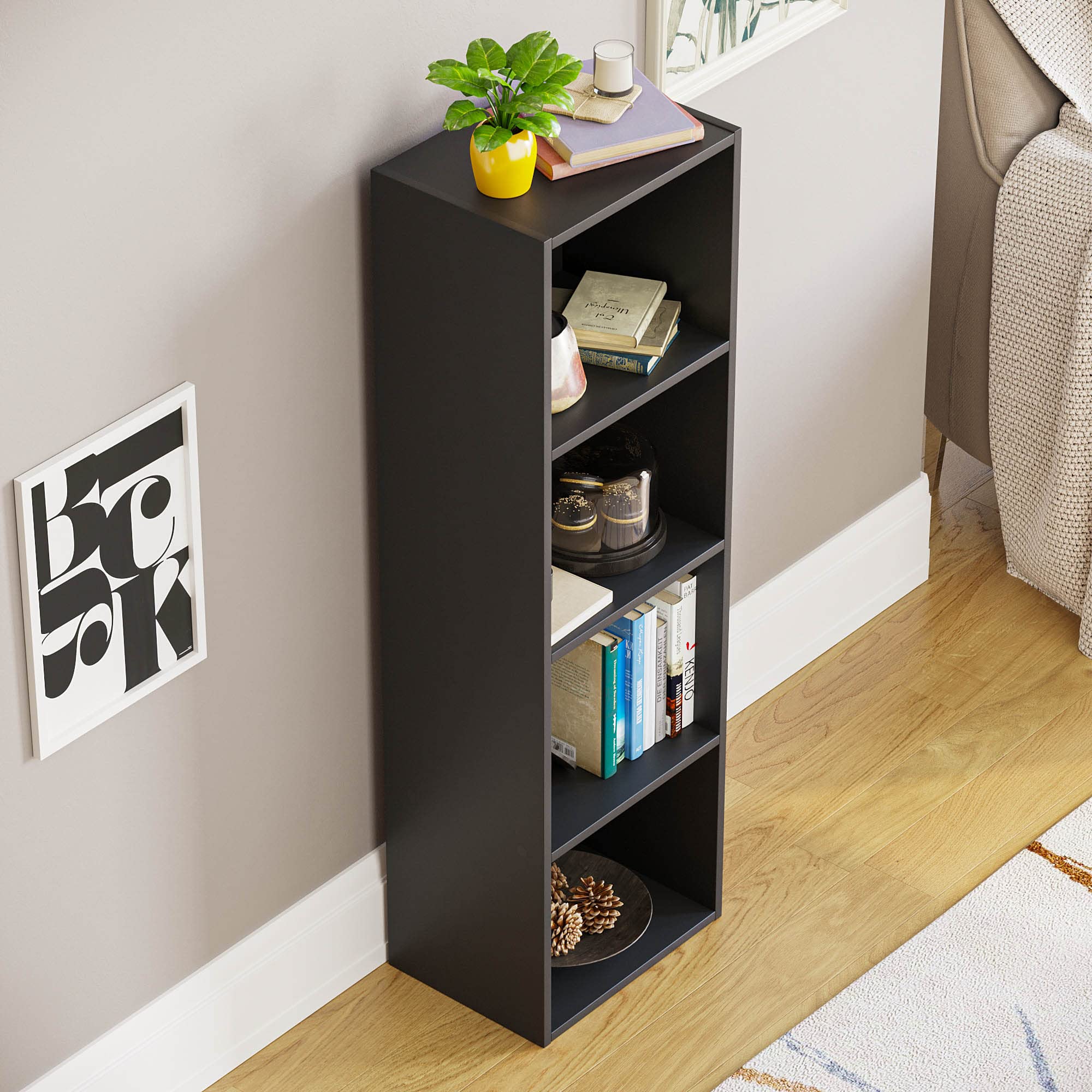 Vida Designs Oxford 4 Tier Cube Bookcase - Sturdy Wood Construction | Black | H 106 x W 32 x D 24 Cm 7