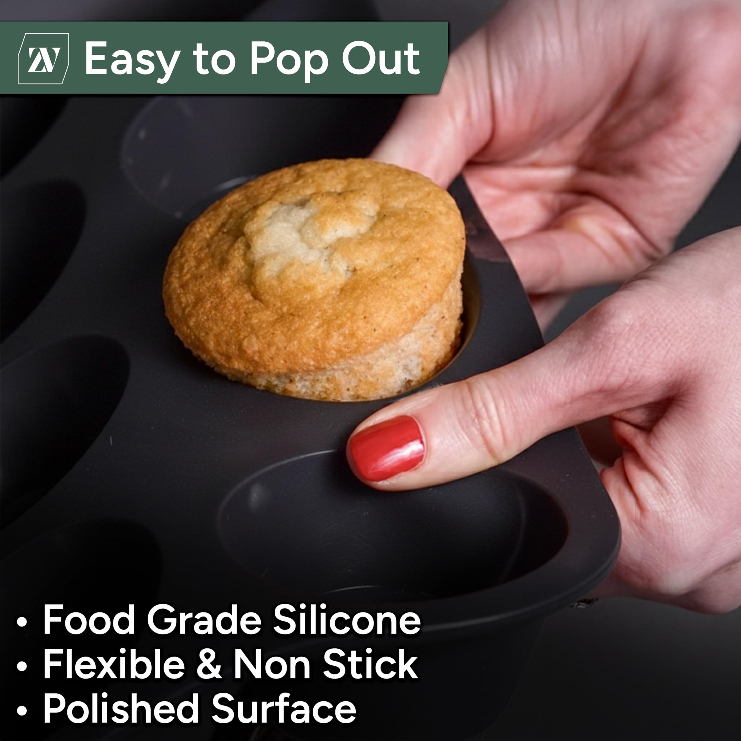Zuvo Silicone Muffin & Cupcake Tray - 12 Cups Non-Stick, Black, 23x31cm 6