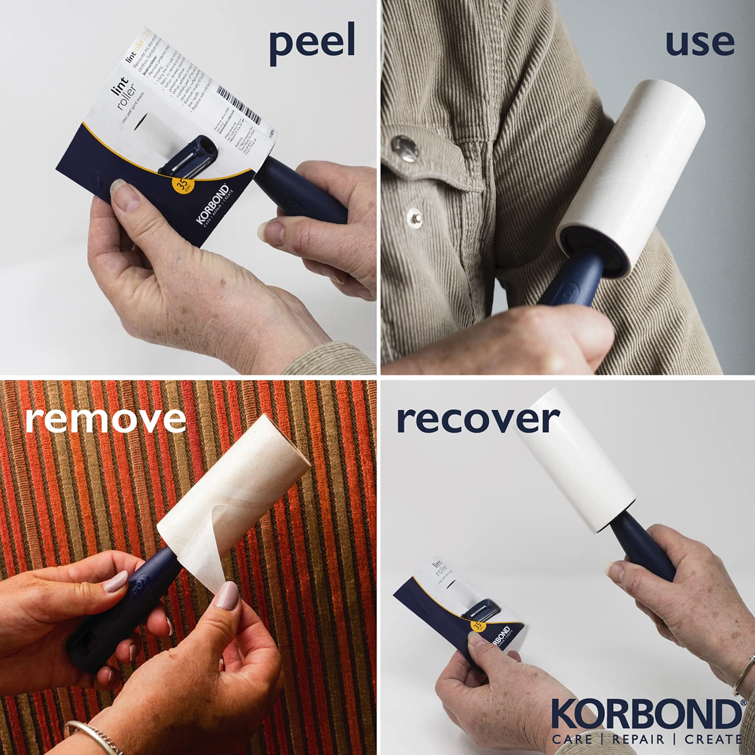KORBOND Lint Roller for Clothes & Pet Hair Remover | 35 Easy-Peel Sheets | Blue