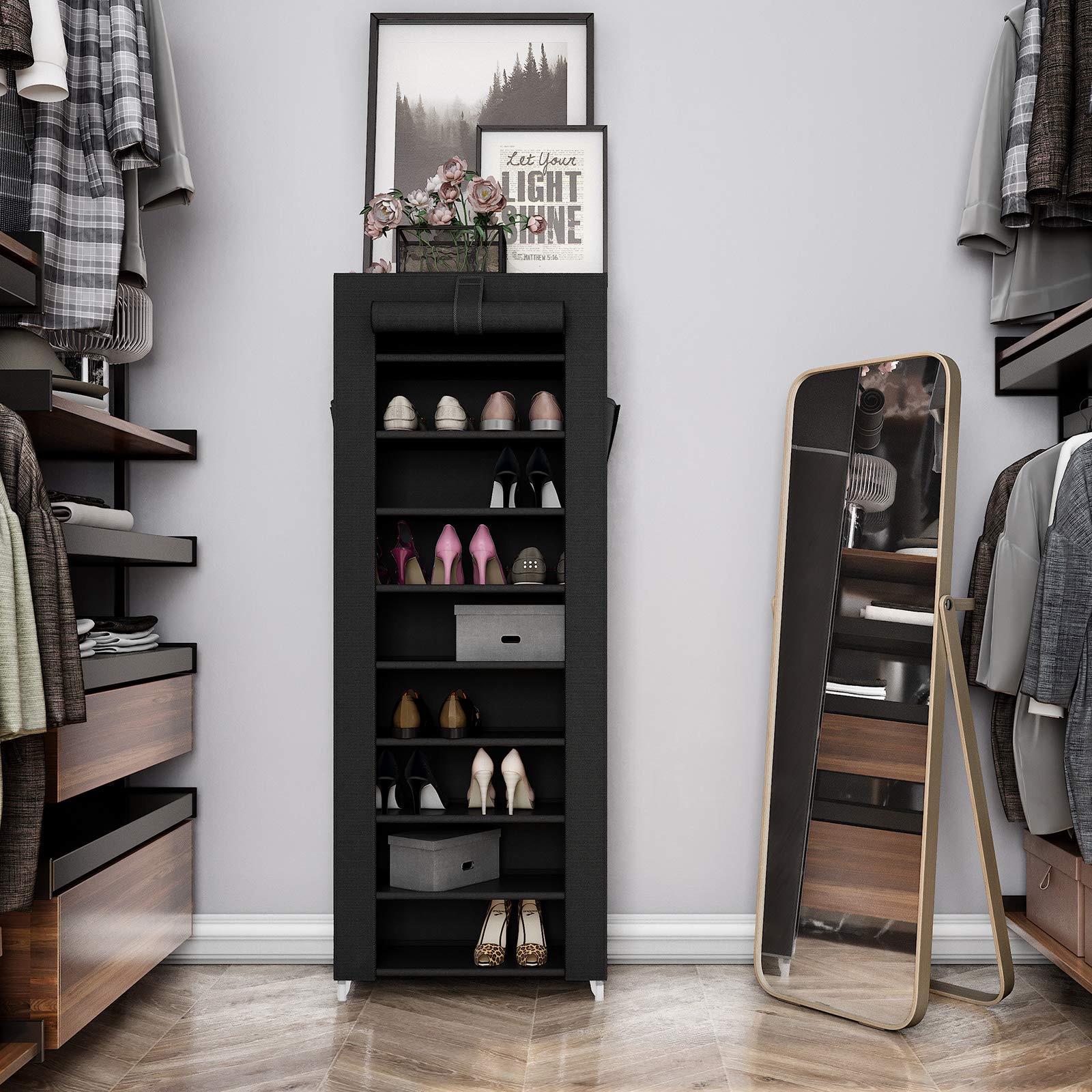 SONGMICS 10-Tier Shoe Rack with Dustproof Cover | 27-35 Pairs Capacity | 58 x 28 x 160 cm | Black 3