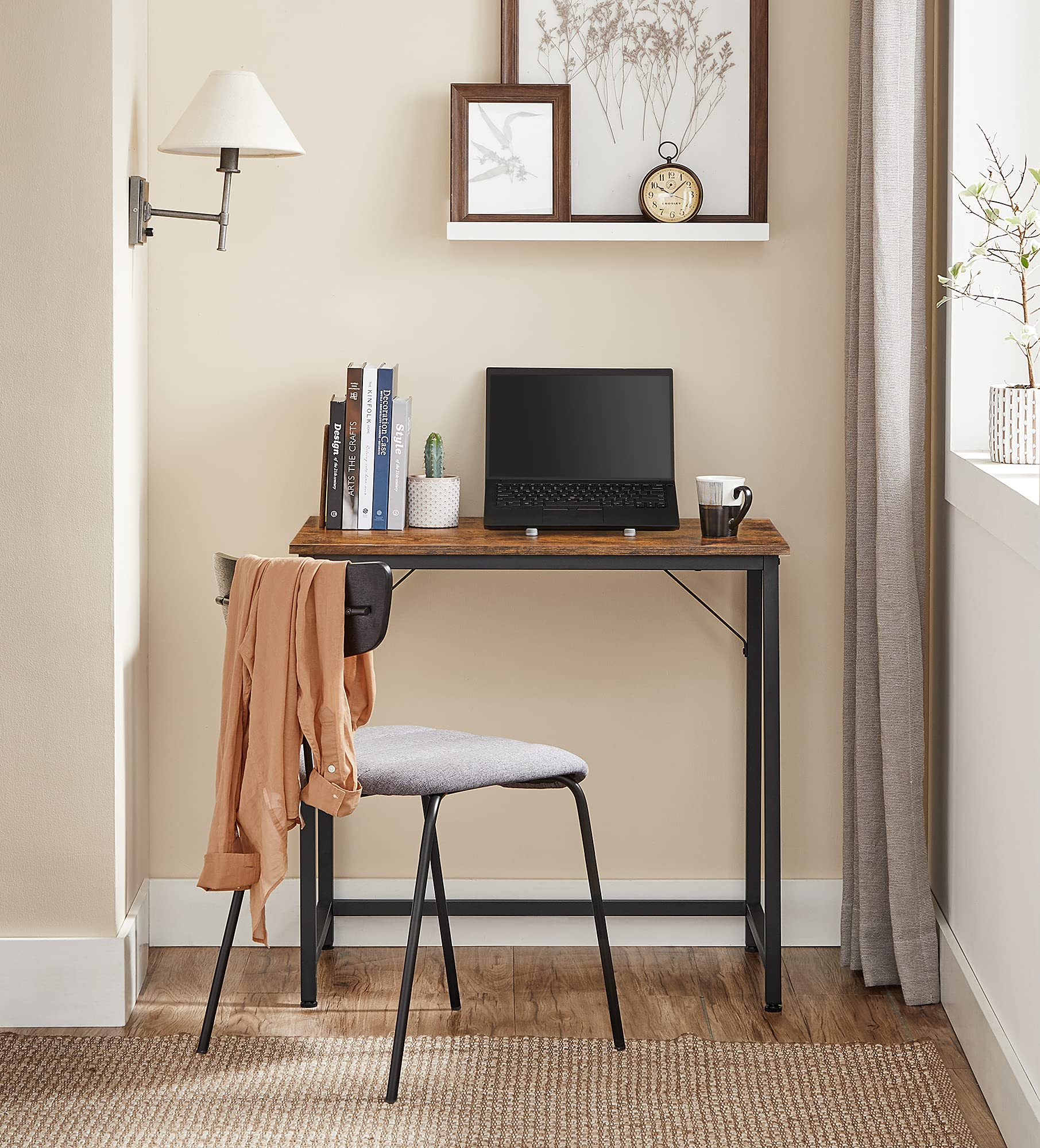 VASAGLE Office Desk Workstation | 80 x 50 cm Compact Size | Industrial Style | Rustic Brown & Black