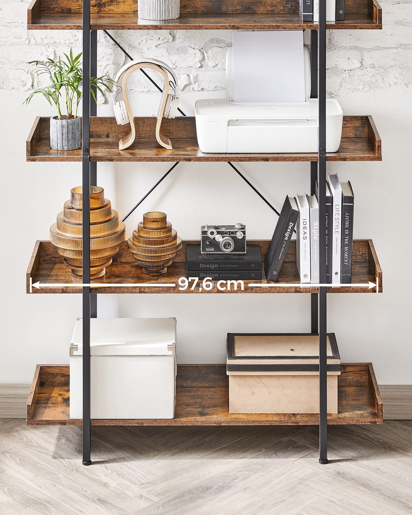 VASAGLE Industrial Bookcase - 5-Tier Shelving Unit | Rustic Brown & Black | 100 x 28 x 178 cm 6