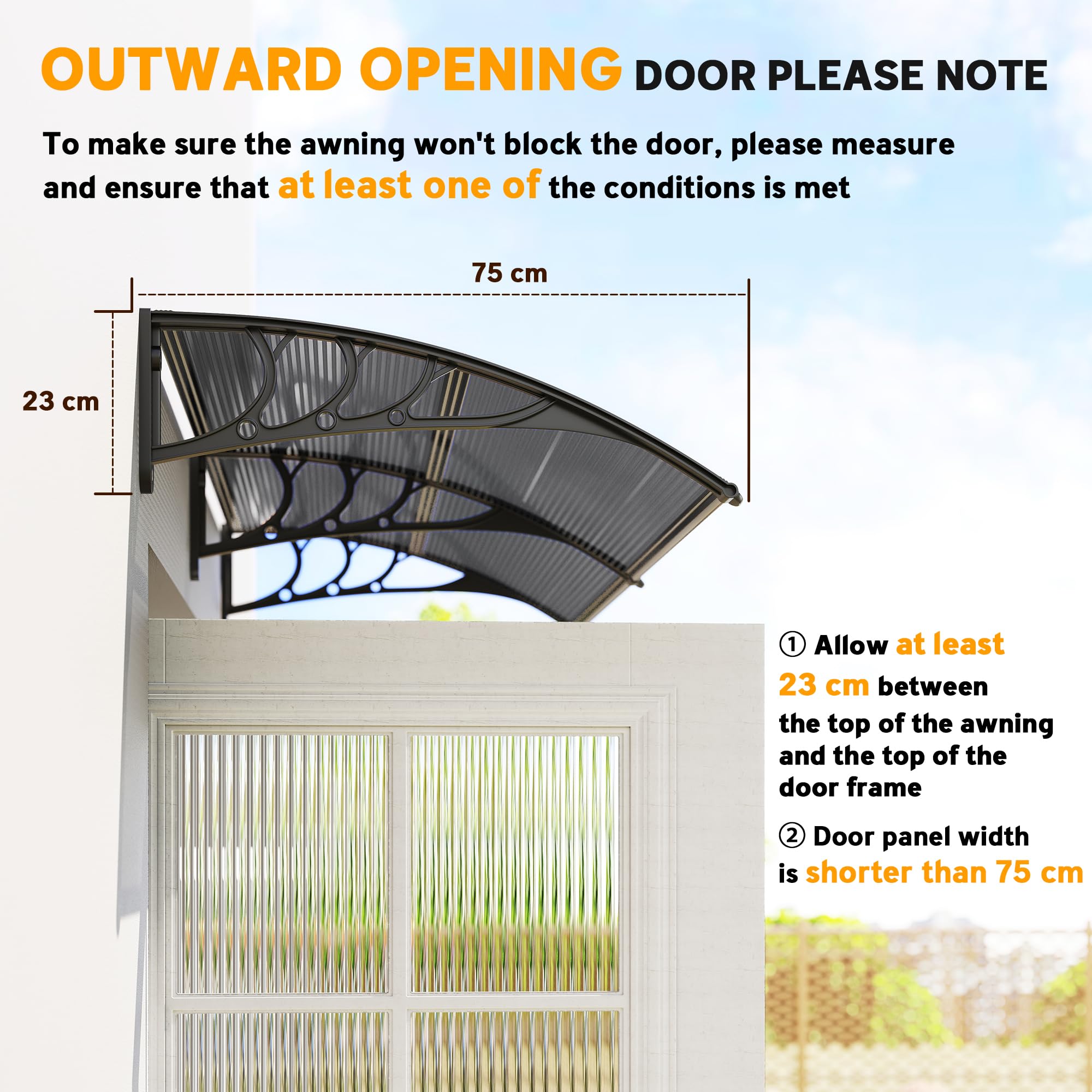 Outsunny Outdoor Awning Canopy - Curved Polycarbonate Shelter | 196L x 75W cm | Black 6