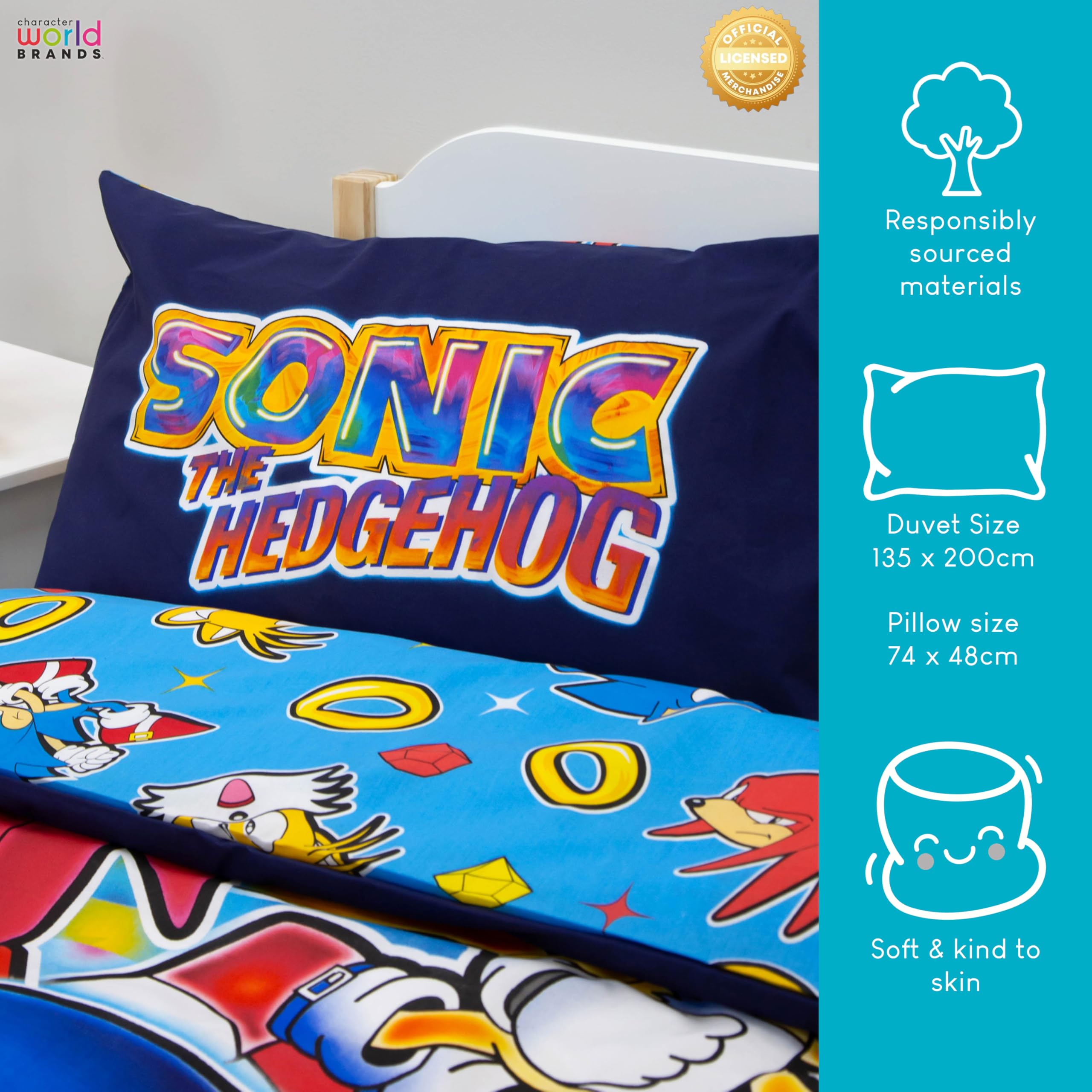Sonic The Hedgehog Single Duvet Cover Set | Reversible Polycotton | UK Size 135x200cm 10
