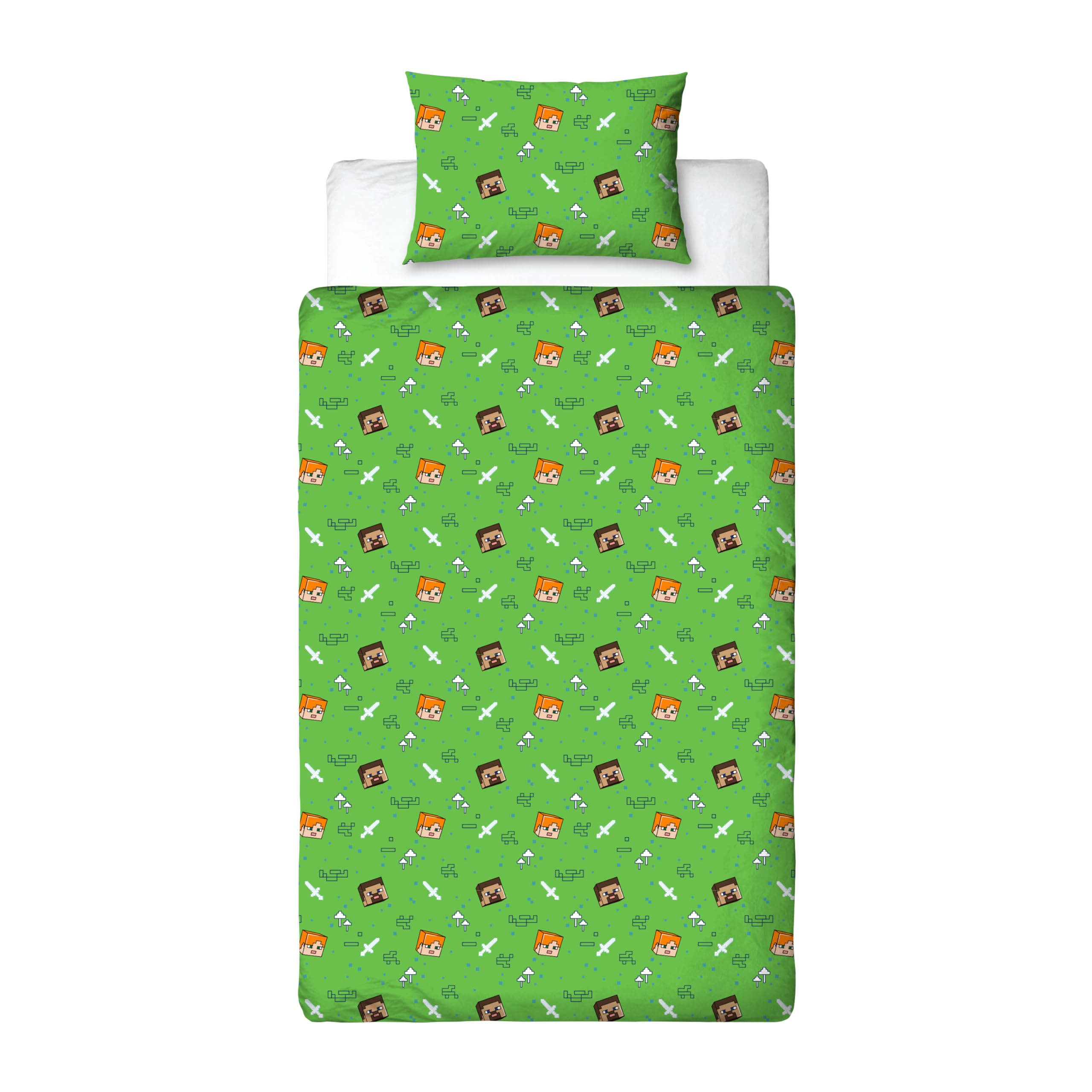 Character World Minecraft Reversible Single Duvet Cover Set | Polycotton Mix | UK Size 3
