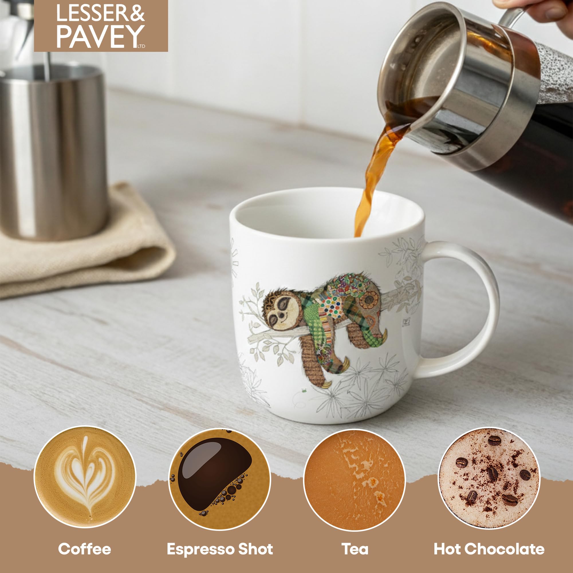 Lesser & Pavey Simon Sloth Ceramic Coffee Mug | Dishwasher Safe | 11 cm x 12 cm 5