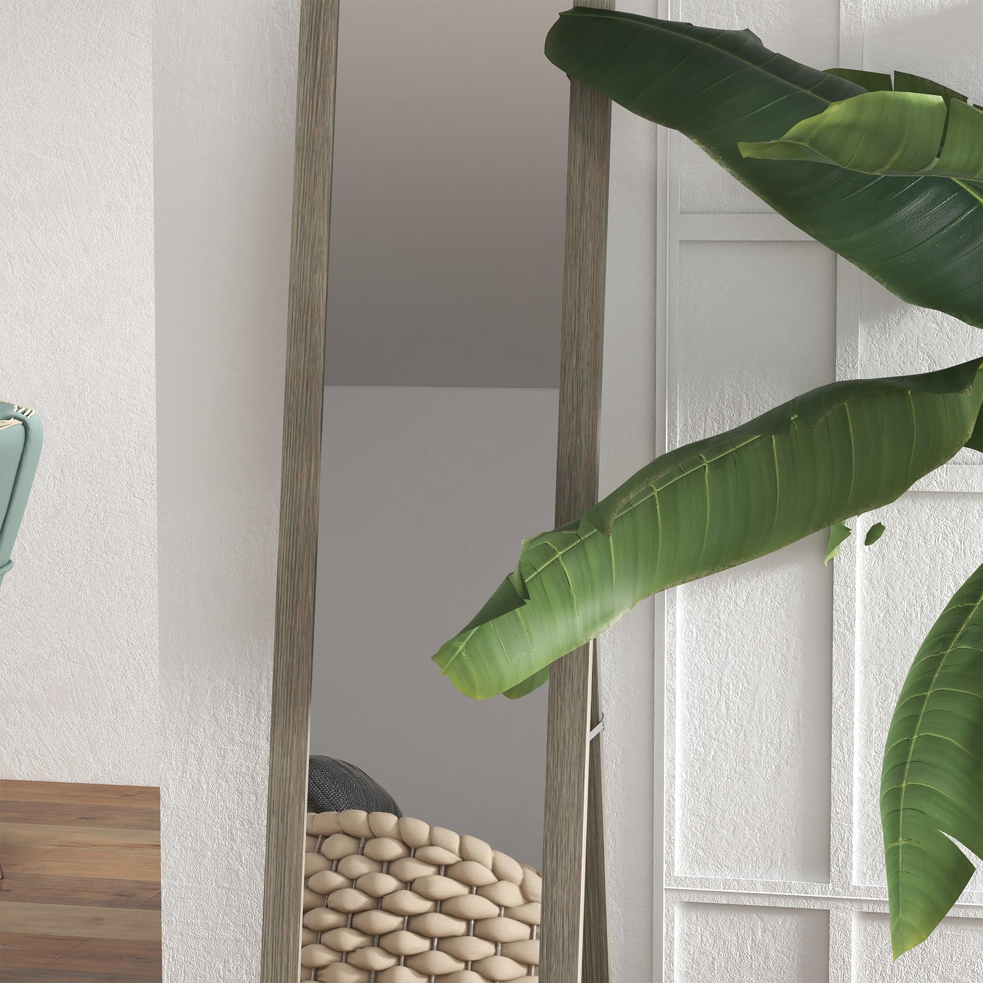 HOMCOM Full Length Floor Mirror - Grey Wood-Effect Frame | 157H x 37W cm | Wall Mount or Stand 9