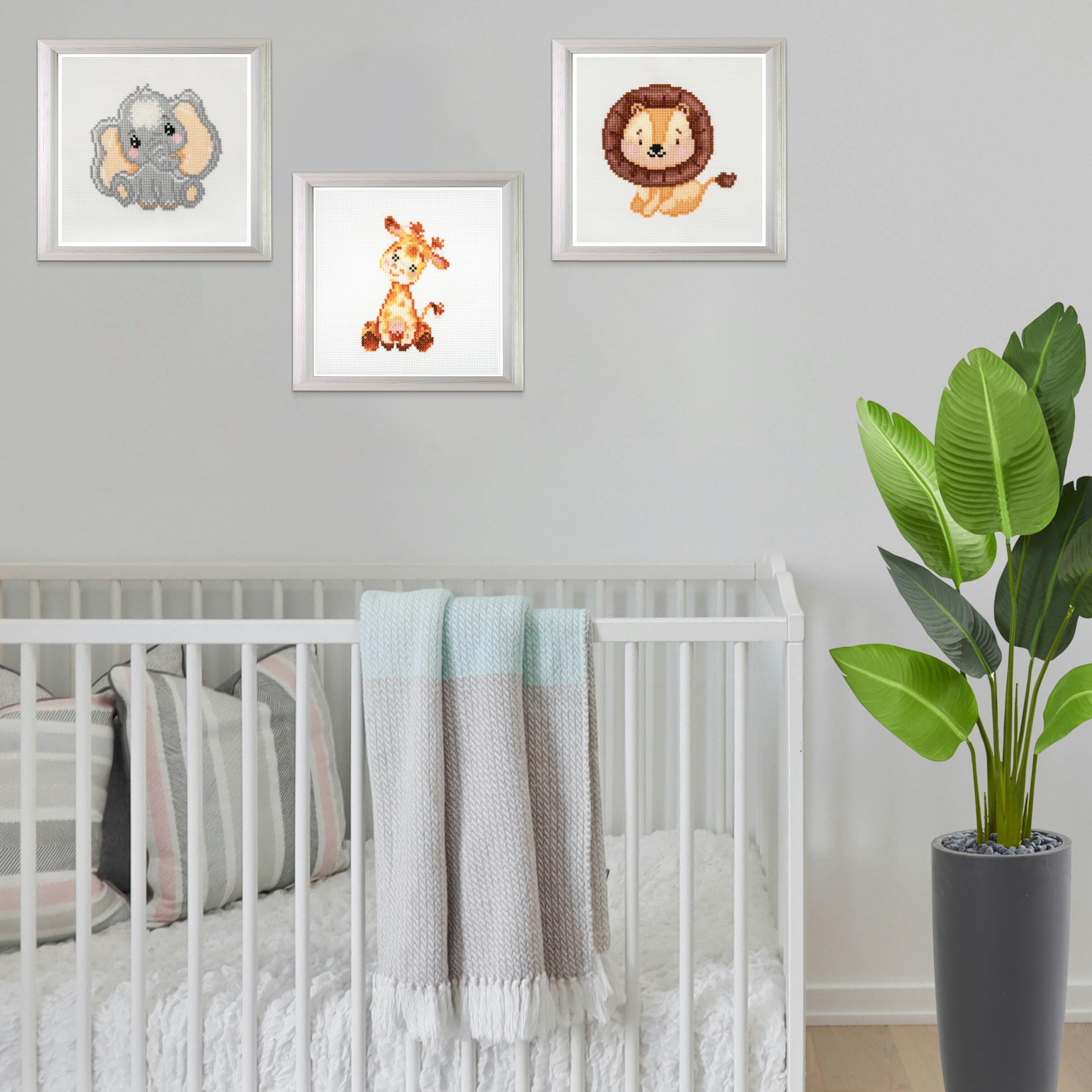 Trimits 3PK Cross Stitch Kits for Adults Beginners - Pre Printed Zoo Animals | 13x13cm 5