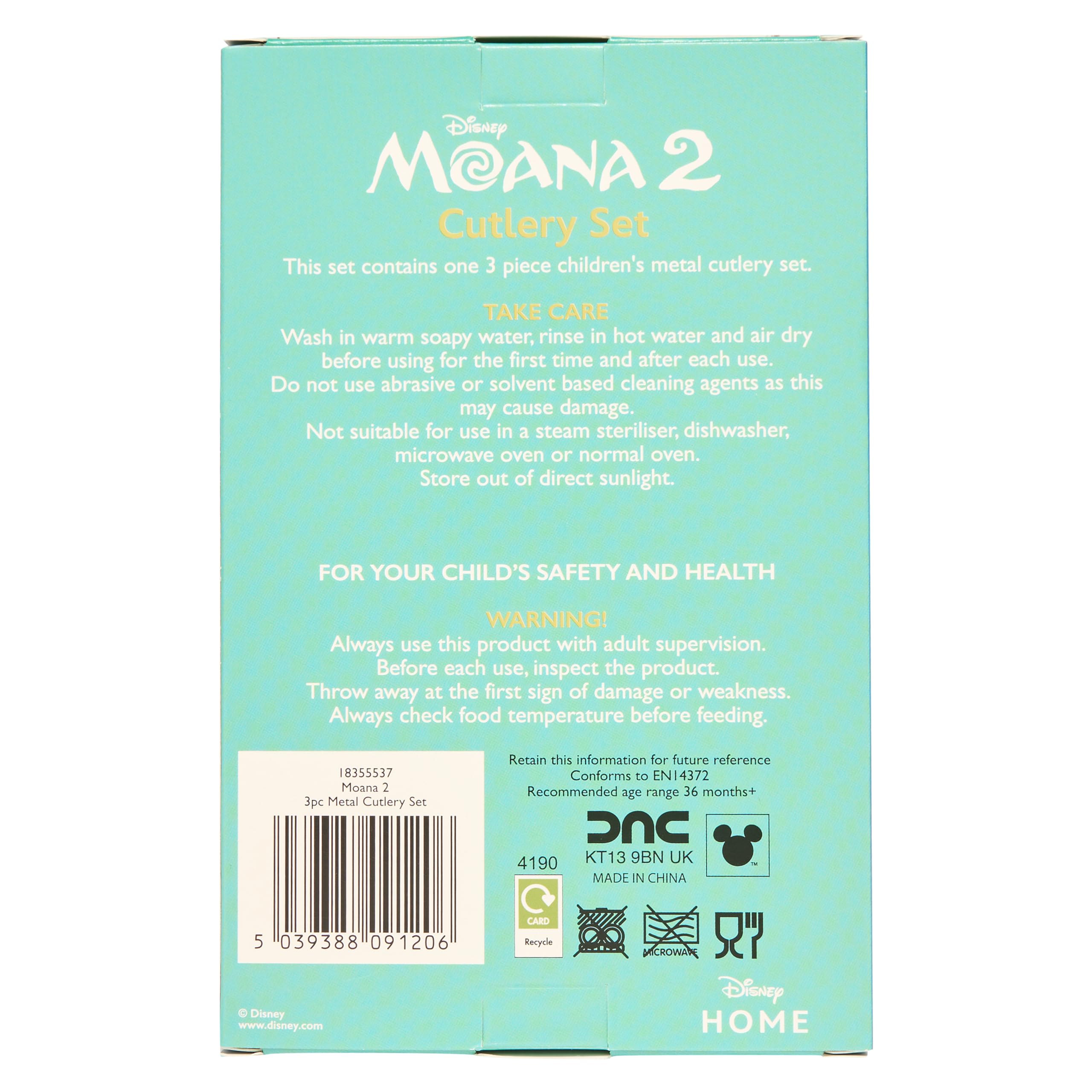 Disney Moana 2 Cutlery Set - 3pc Children's Set with Knife, Fork & Spoon | Stainless Steel & Plastic 3