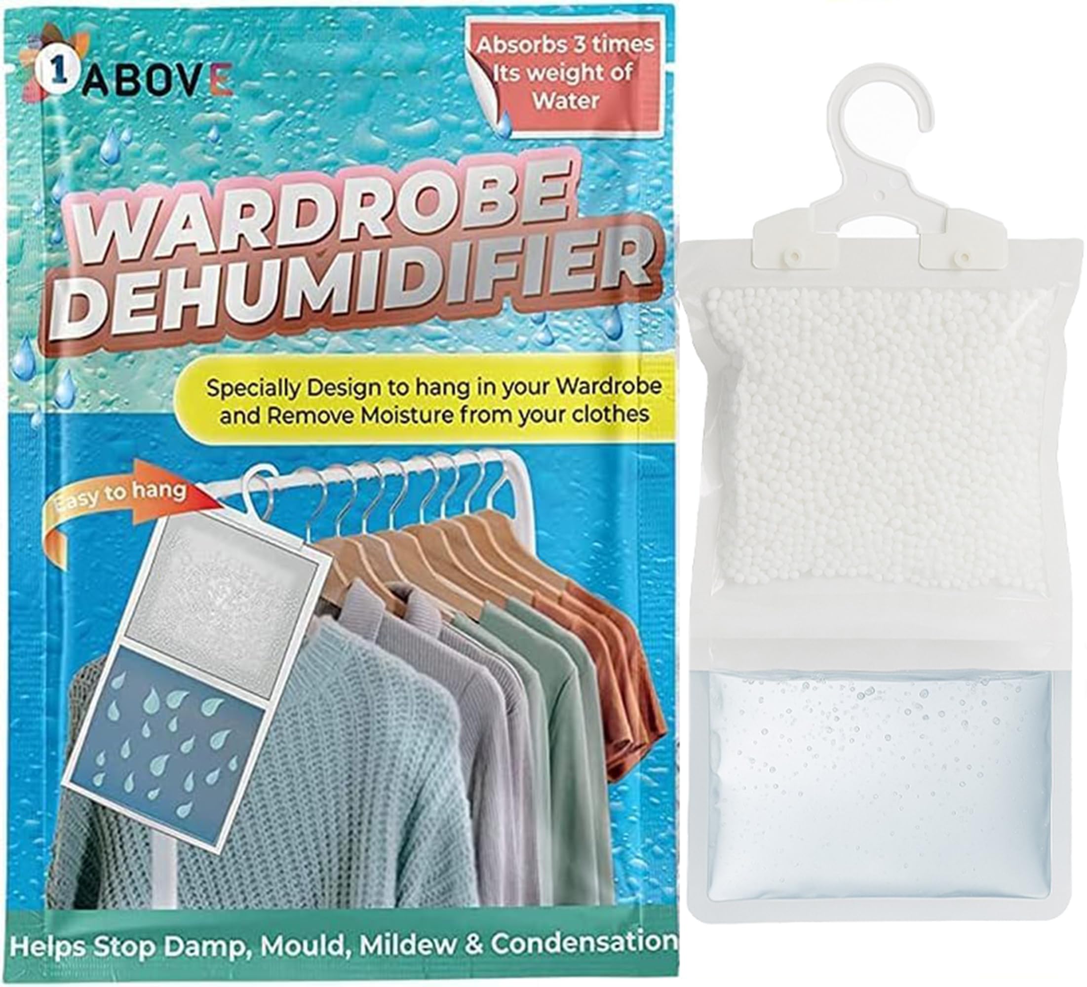 1ABOVE Hanging Wardrobe Dehumidifier - 5 Pack Condensation Remover for Rooms & Cars | Absorbs 3x Weight 8