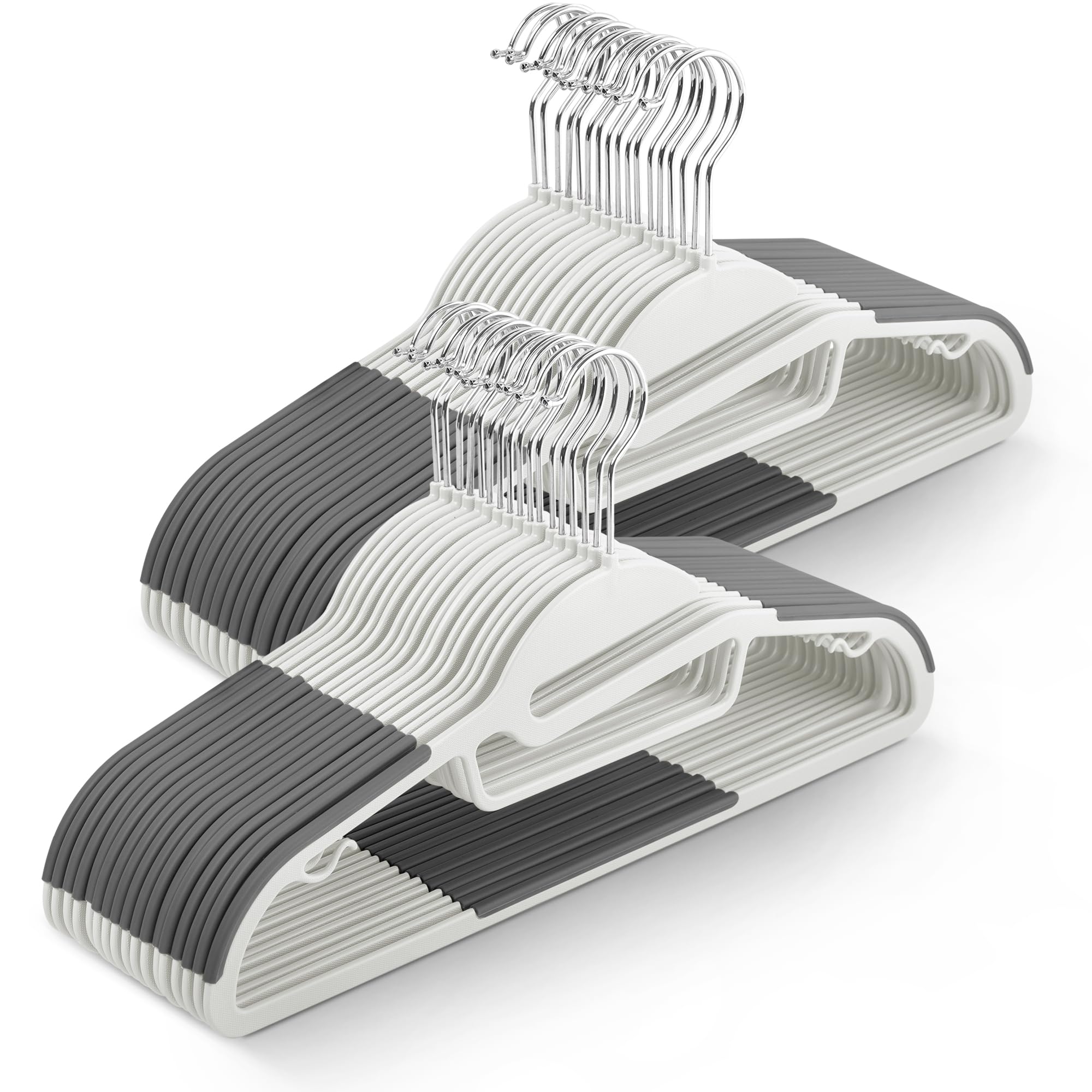 KEPLIN 50-Pack Non-Slip Hangers - Slimline Design, 360° Swivel Hooks, Durable Plastic