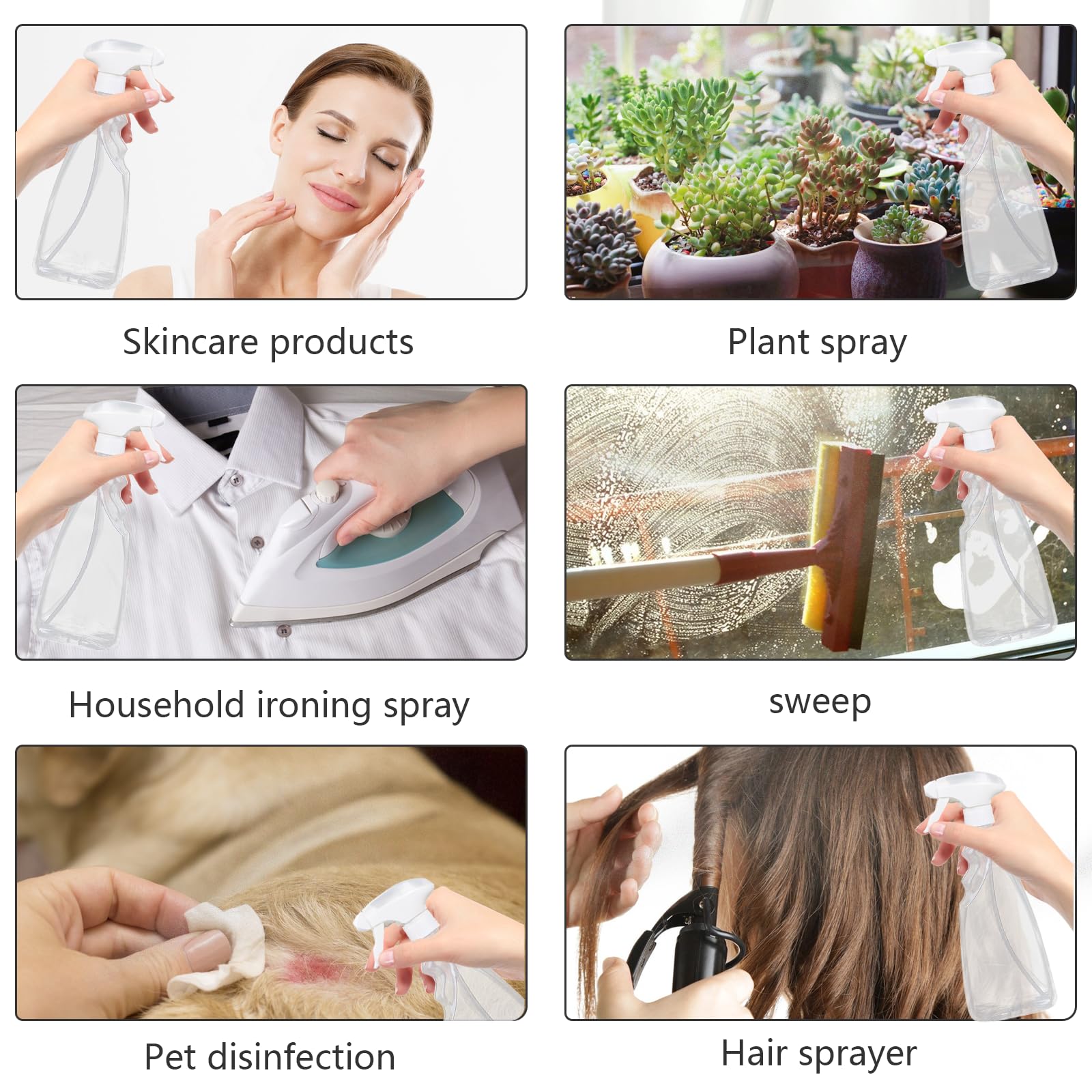 ASelected 2 Pack 500ml Transparent PET Fine Mist Plastic Spray Bottles for Cleaning and Gardening 6