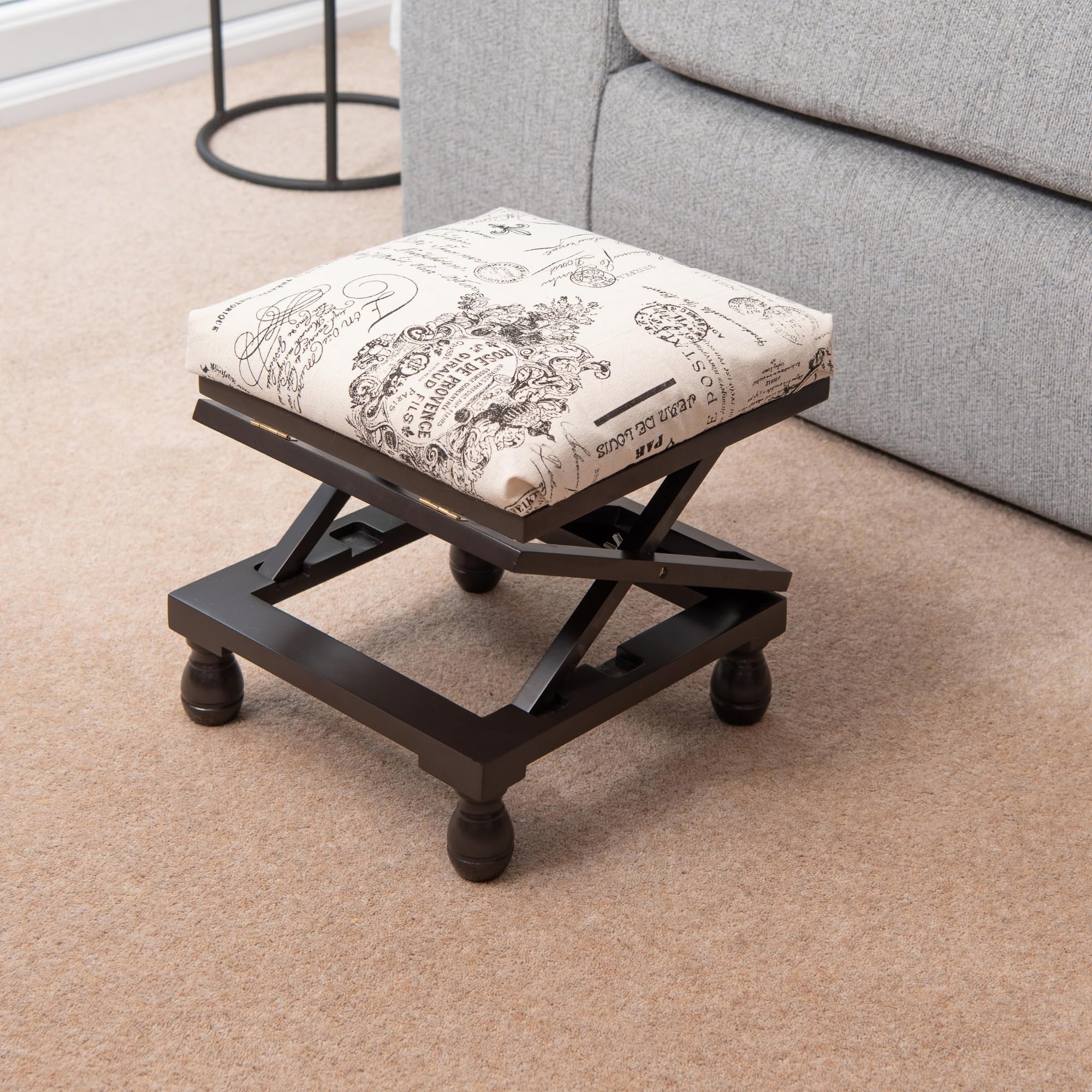 Greenhurst Adjustable 3-Position Footstool with Solid Wood Frame | Mahogany Finish | 38cm Max Height 3