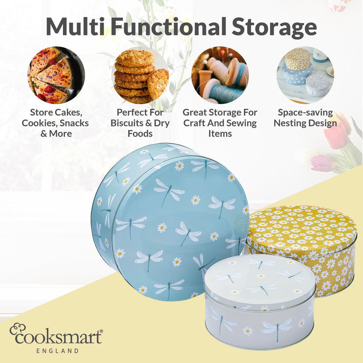 Cooksmart Cooksmart England Set of 3 Round Cake Storage Tins | Aluminium | Retro